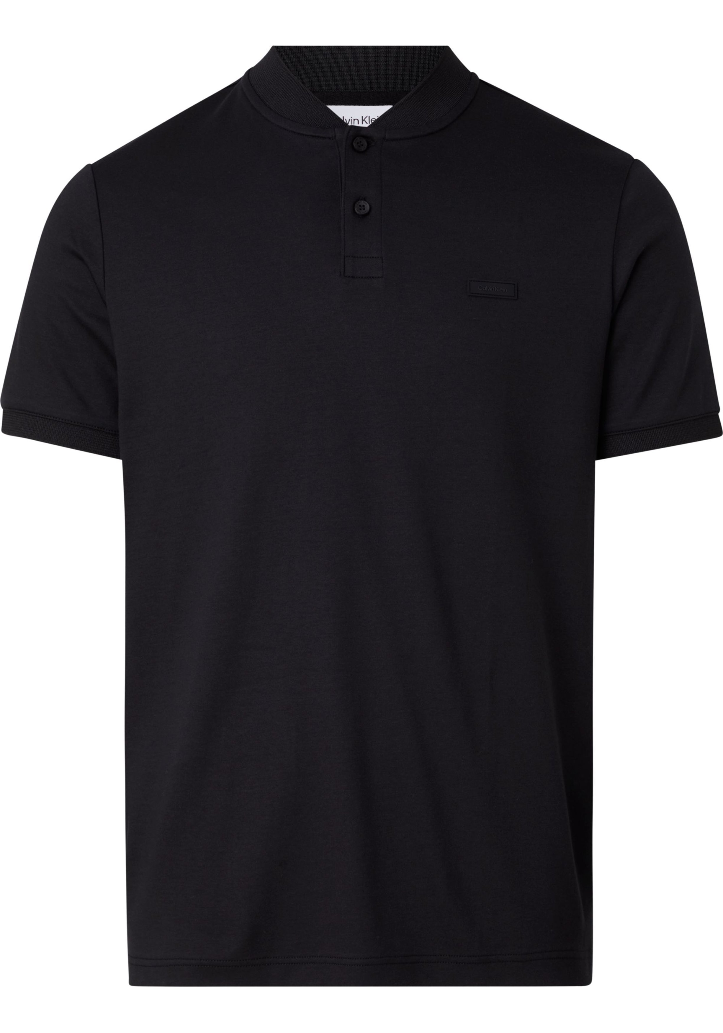 Calvin Klein Smooth Cotton stand collar Slim Polo, heren poloshirt, zwart