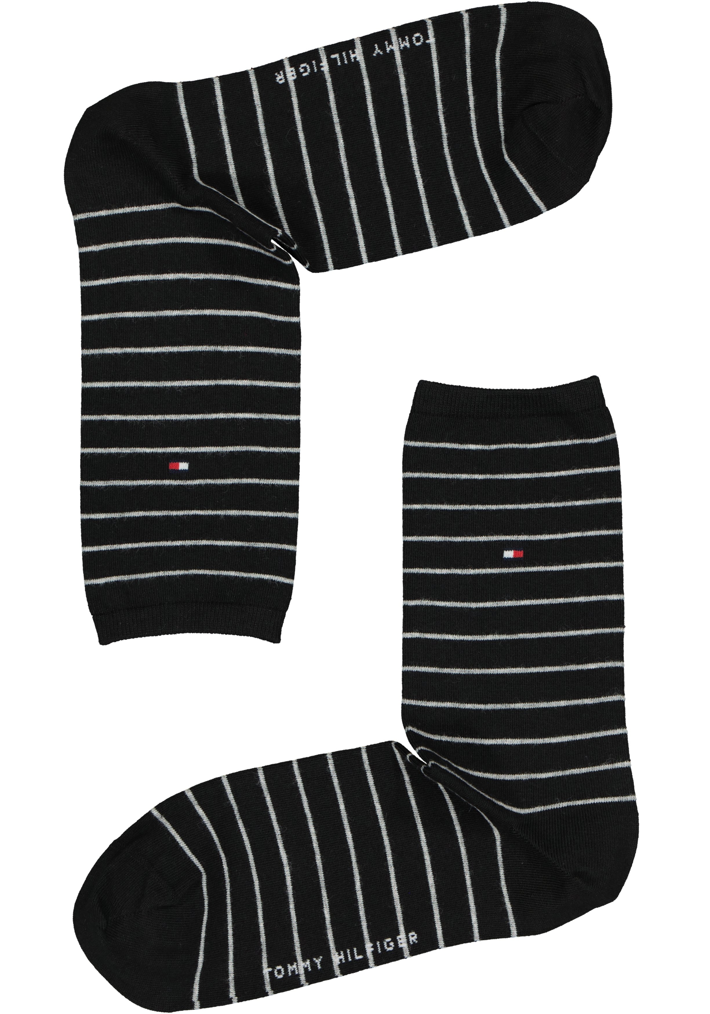 Tommy Hilfiger damessokken Small Stripe (2-pack), uni en gestreept katoen, zwart met wit