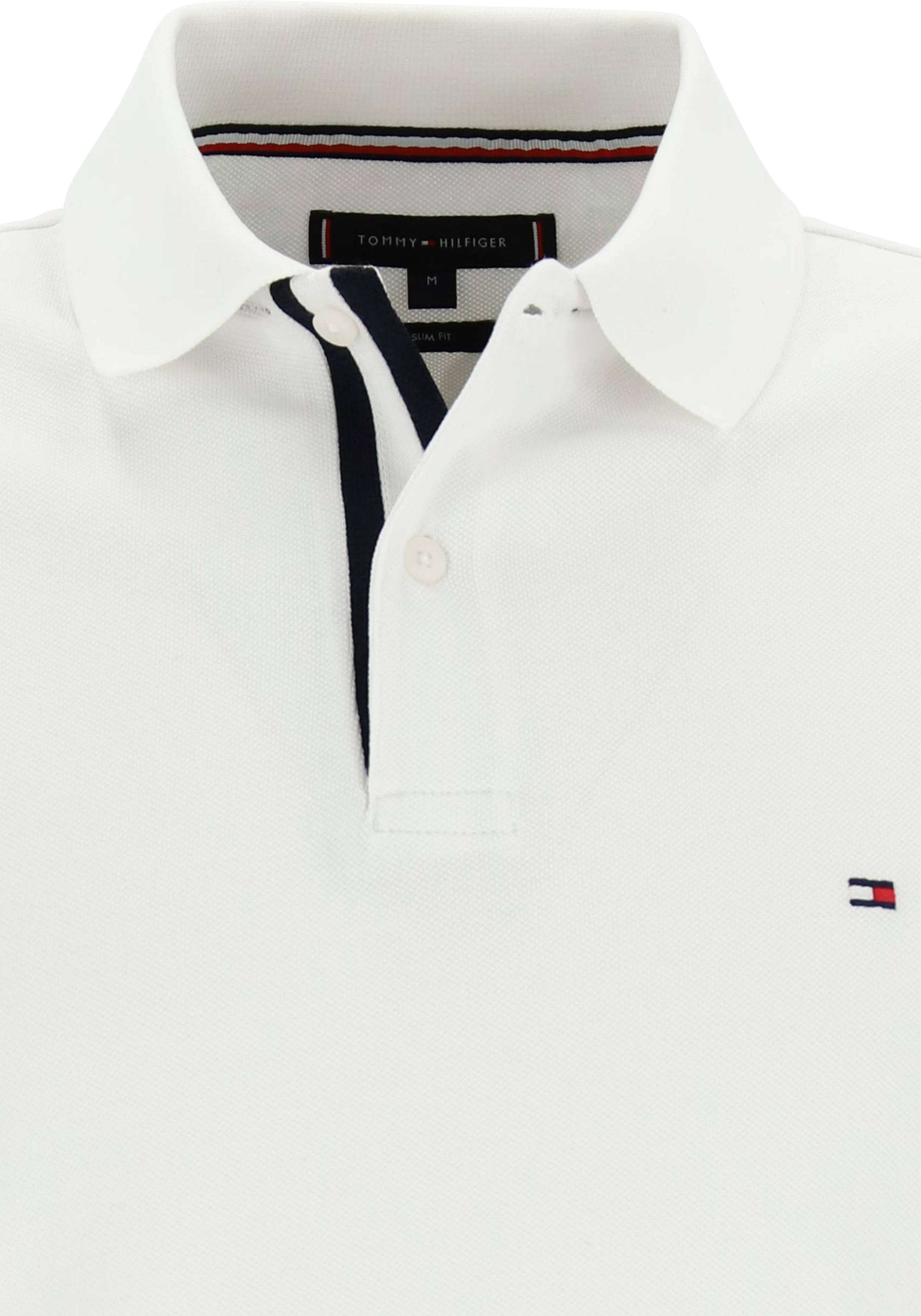 Tommy Hilfiger Monotype Cuff Slim Polo, heren poloshirt, wit