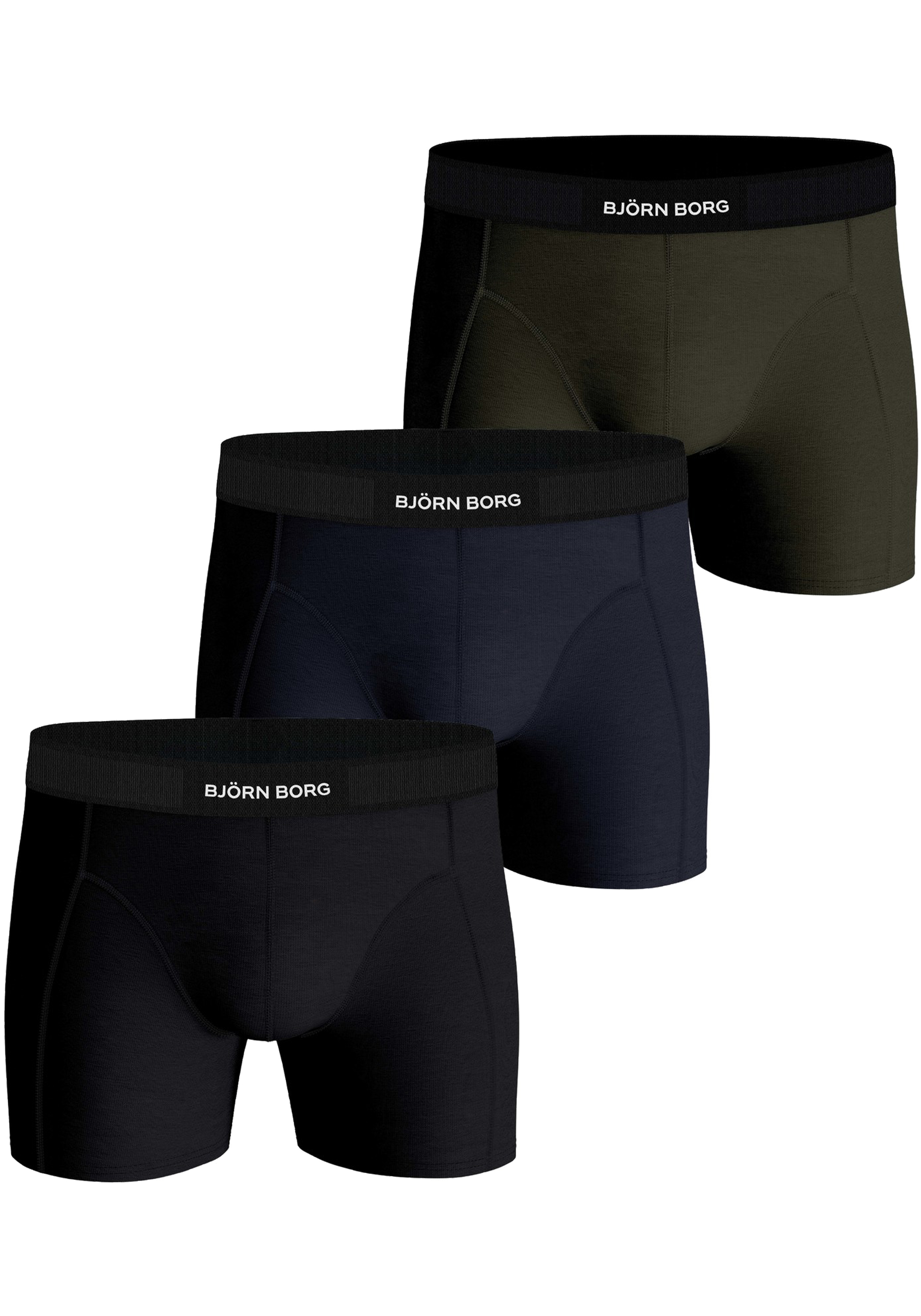 Bjorn Borg Cotton Stretch boxers, heren boxers normale lengte (3-pack), zwart, blauw, olijfgroen