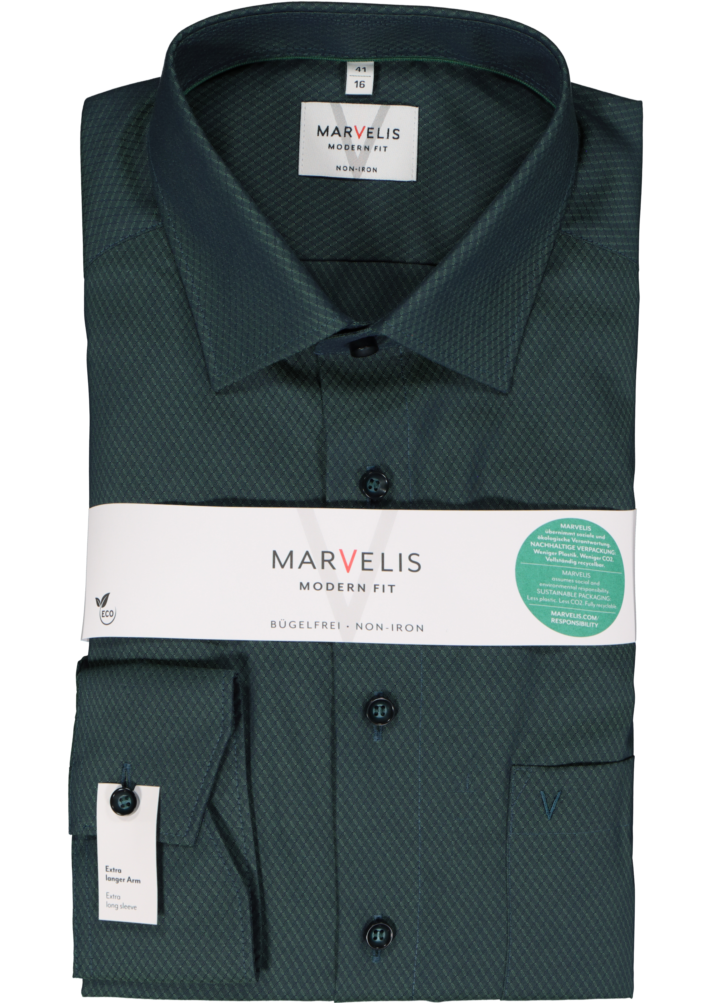 MARVELIS modern fit overhemd, mouwlengte 7, structuur, groen