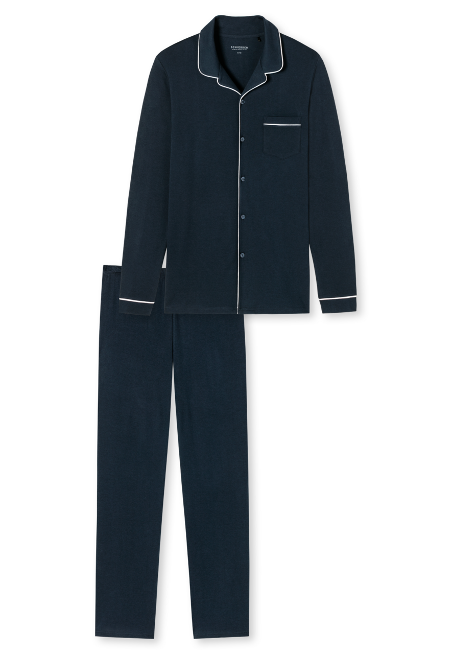 SCHIESSER Fine Interlock pyjamaset, heren pyjama lang interlock donkerblauw