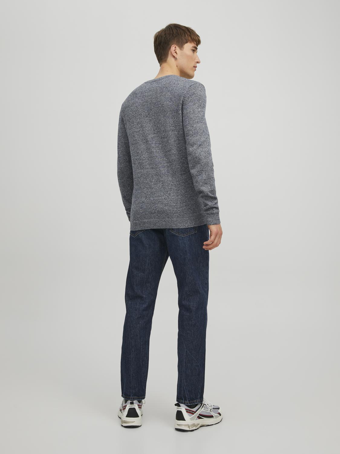 JACK & JONES Basic knit v-neck slim fit, heren pullover katoen met V-hals, blauw samen met offwhite