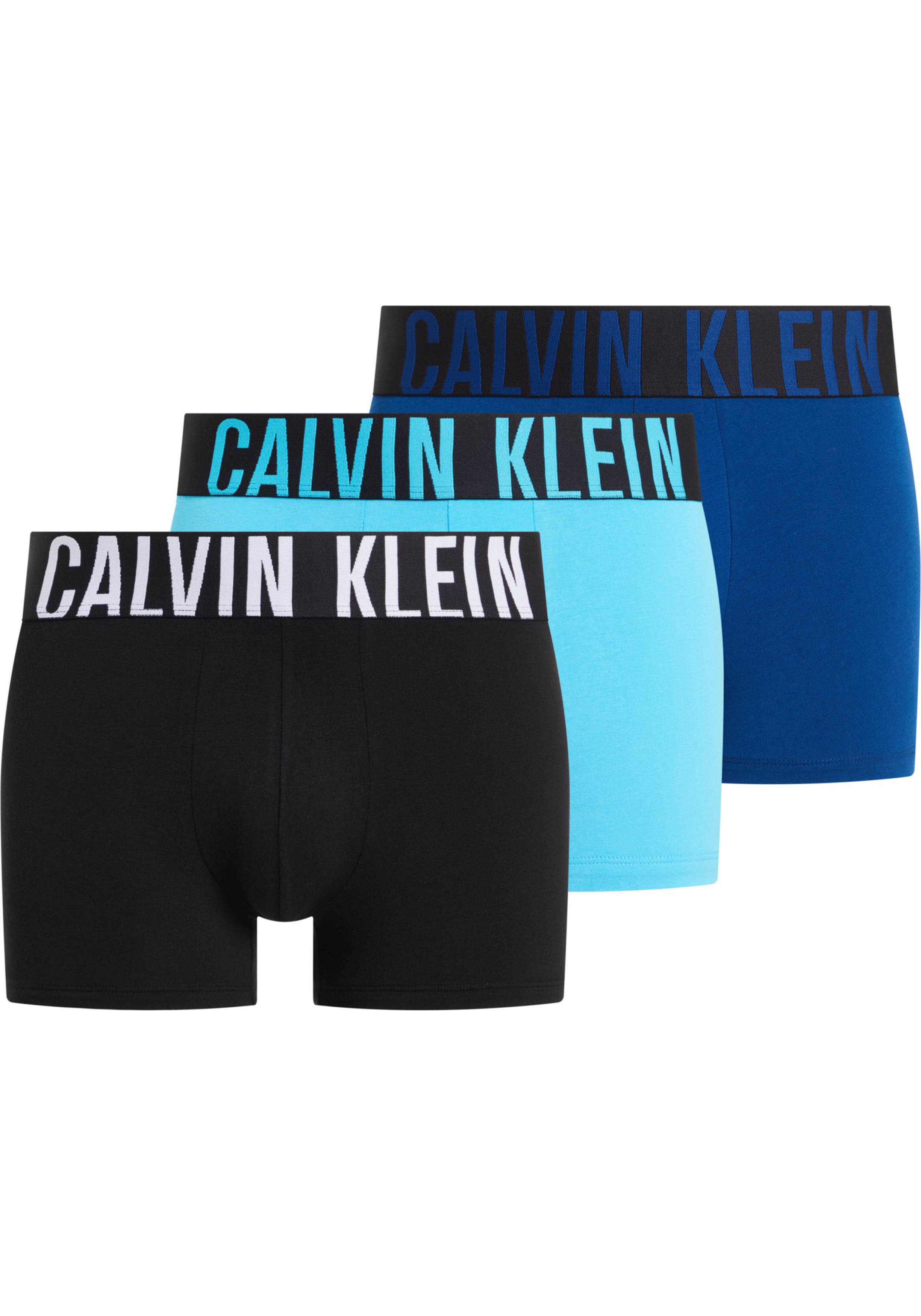 Calvin Klein Trunk (3-pack), heren boxers normale lengte, zwart, kobalt, lichtblauw