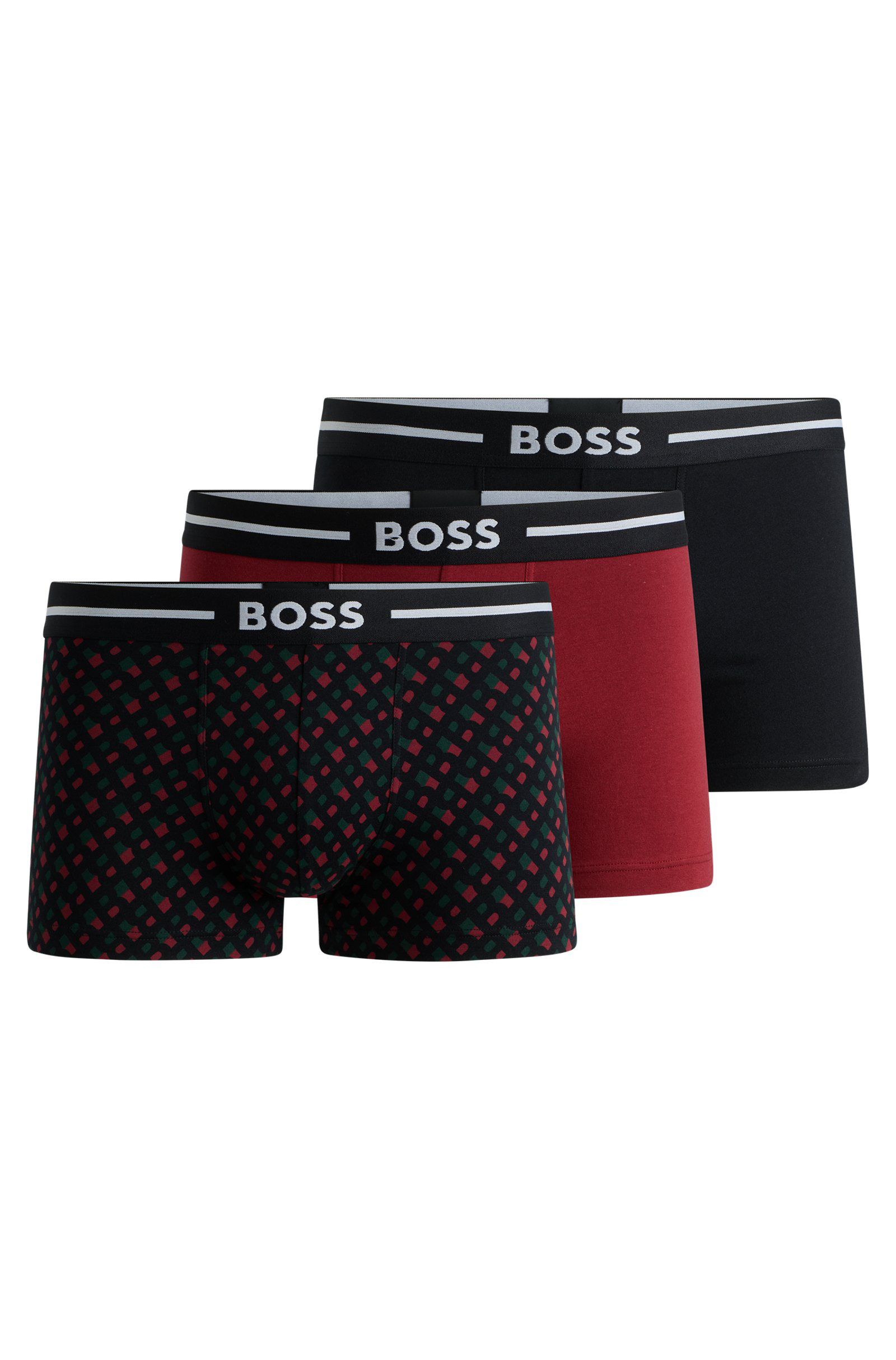 HUGO BOSS Bold trunks (3-pack), heren boxers kort, zwart, rood, zwart met rood dessin