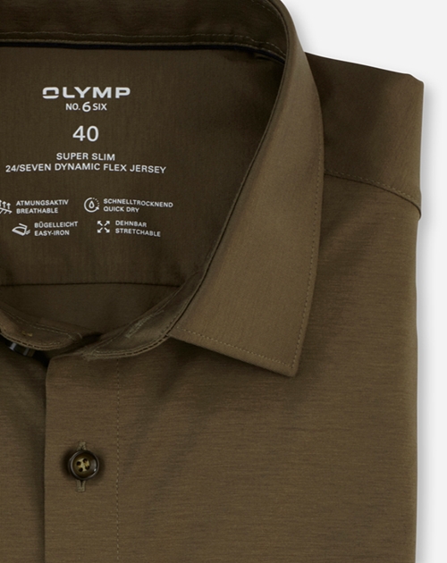 OLYMP 24/7 No. 6 Six super slim fit overhemd, tricot, modderbruin