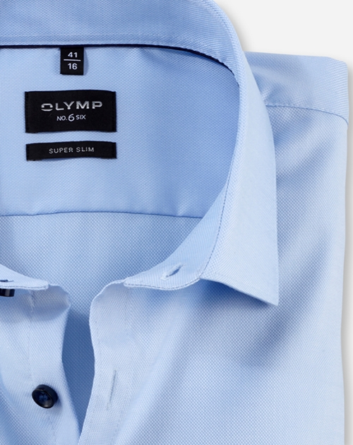 OLYMP No. 6 Six super slim fit overhemd, structuur, lichtblauw