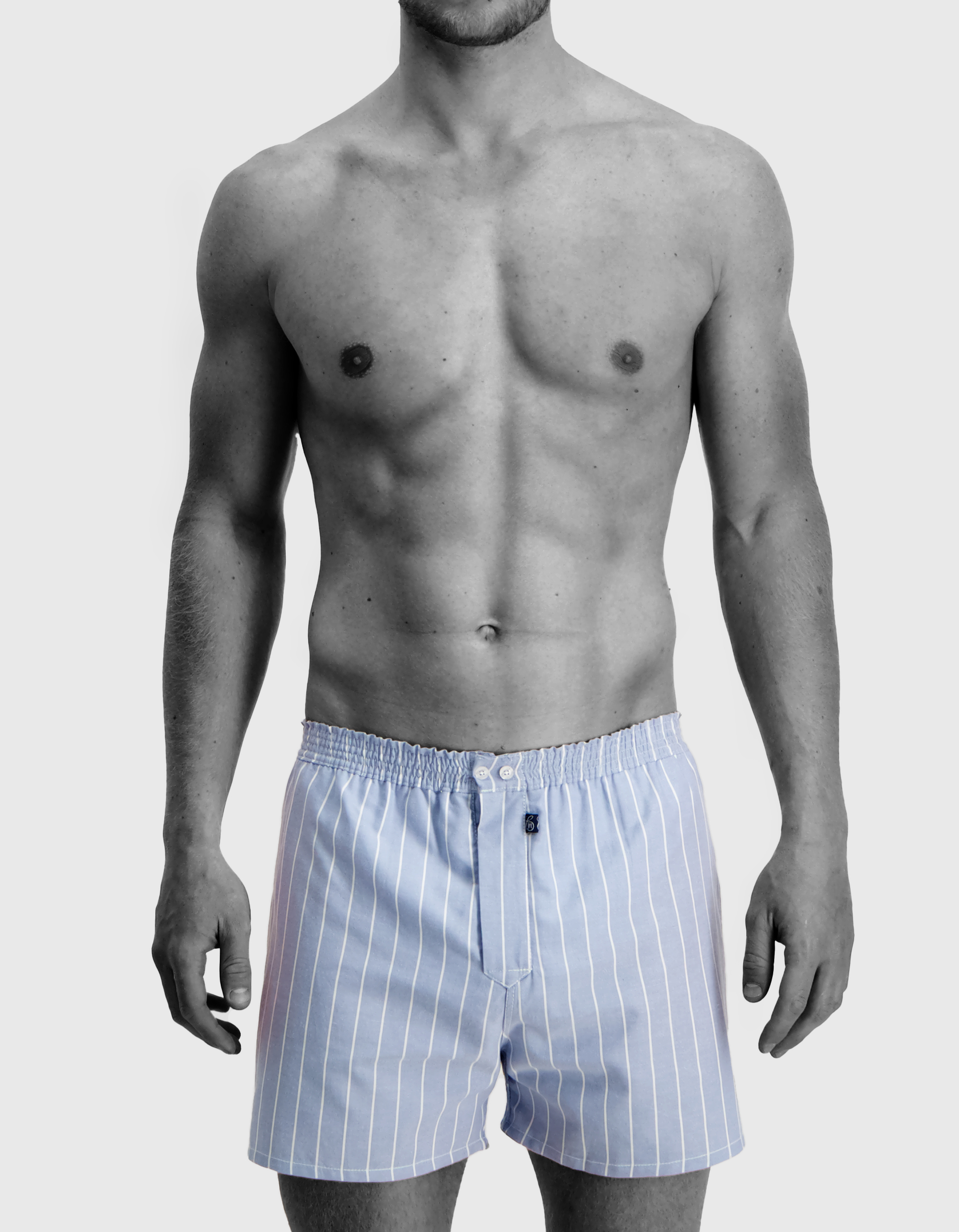 Claesen's Cls No.1 normale lengte boxer met gulp (2-pack), heren woven hybride boxer, licht blauw, blauw gestreept