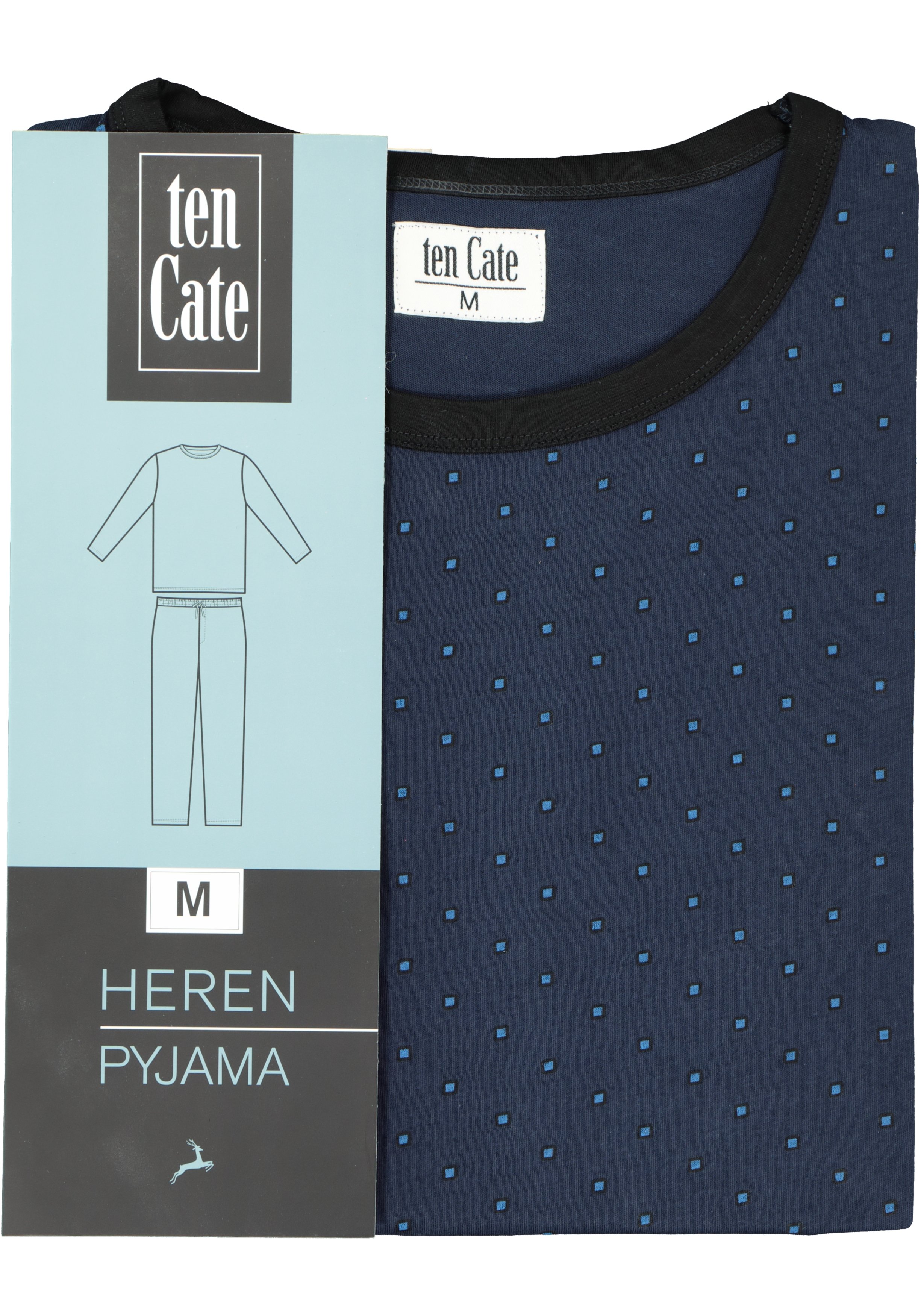 TEN CATE men pyjama, O-hals, blauw dessin