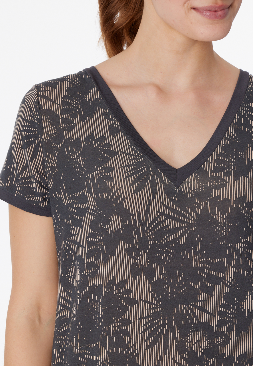 SCHIESSER selected! premium inspiration T-shirt, dames slaapshirt korte mouw V-hals multicolour