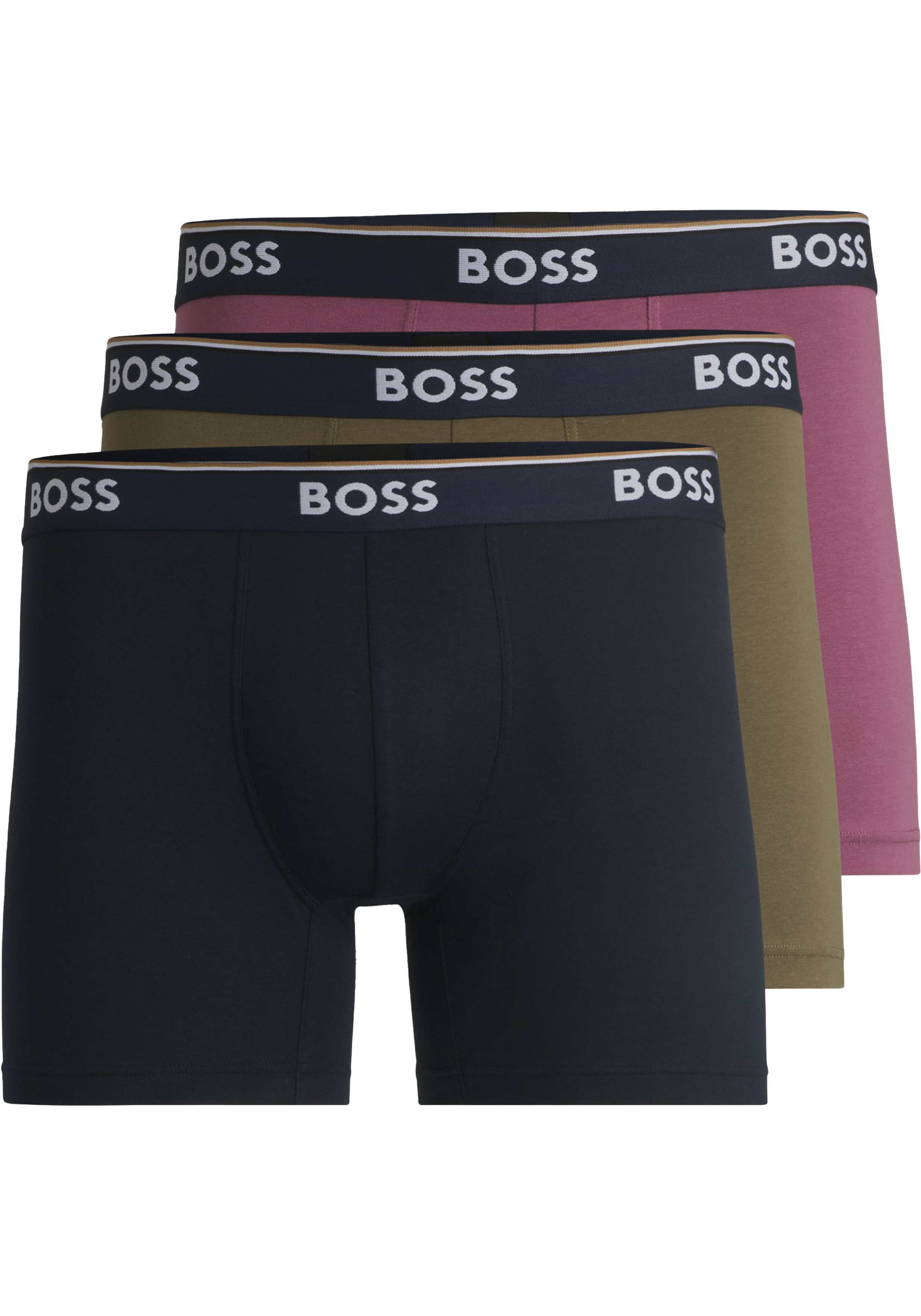 HUGO BOSS Power boxer briefs (3-pack), heren boxers normale lengte, roze, olijfgroen, zwart