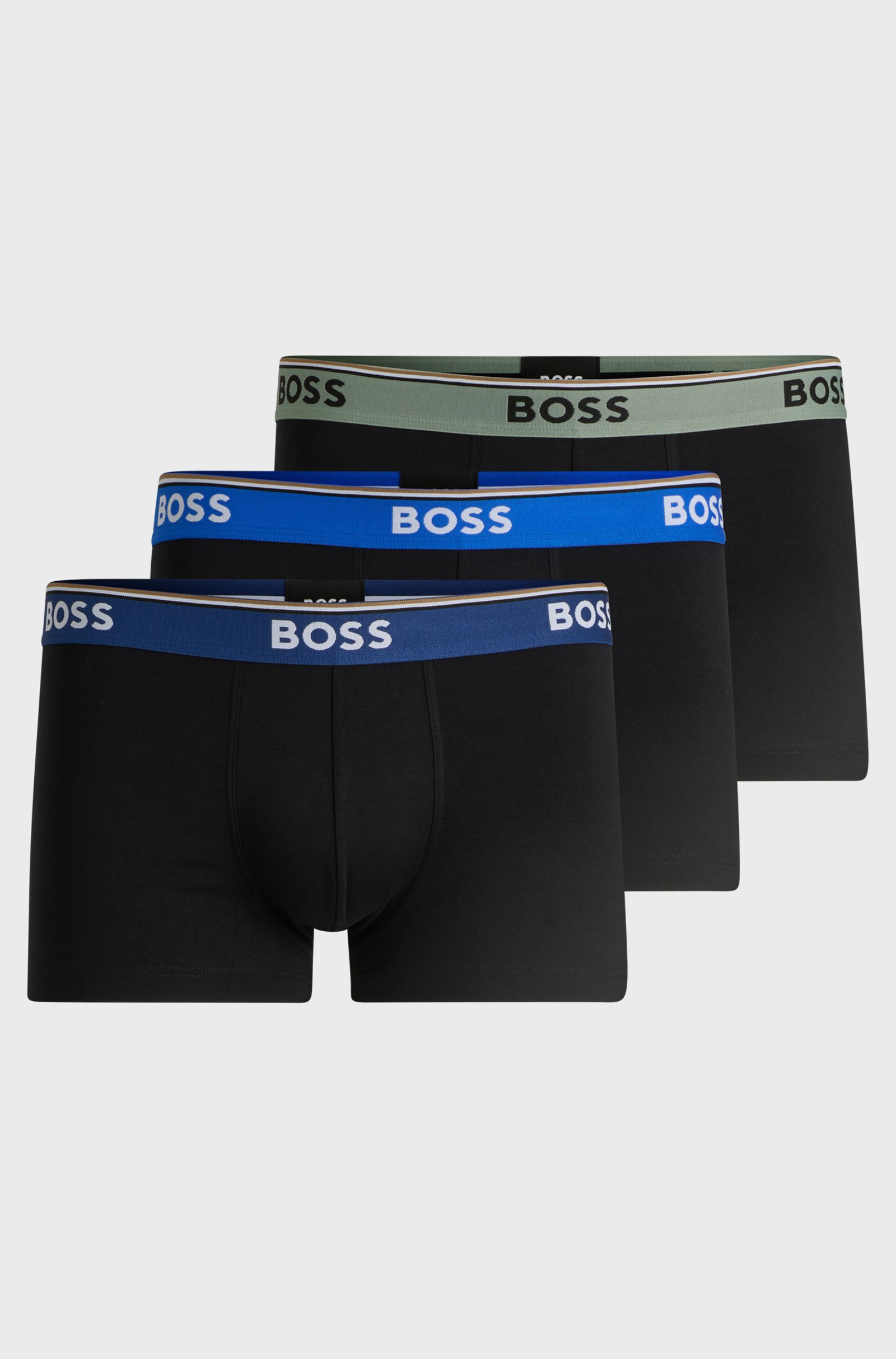 HUGO BOSS Power trunks (3-pack), heren boxers kort, zwart met gekleurde tailleband