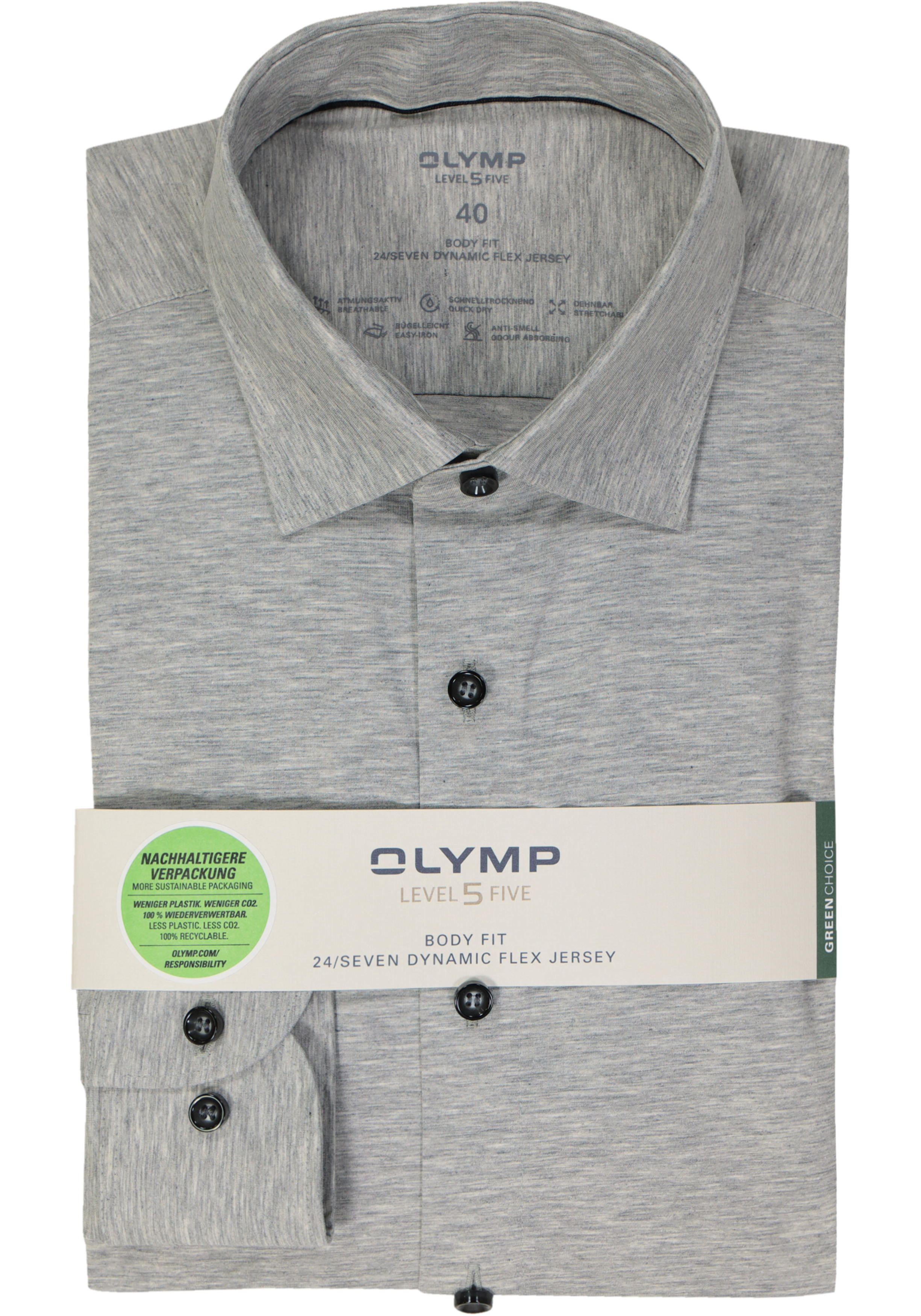 OLYMP Level 5 24/Seven body fit overhemd, zilvergrijs tricot