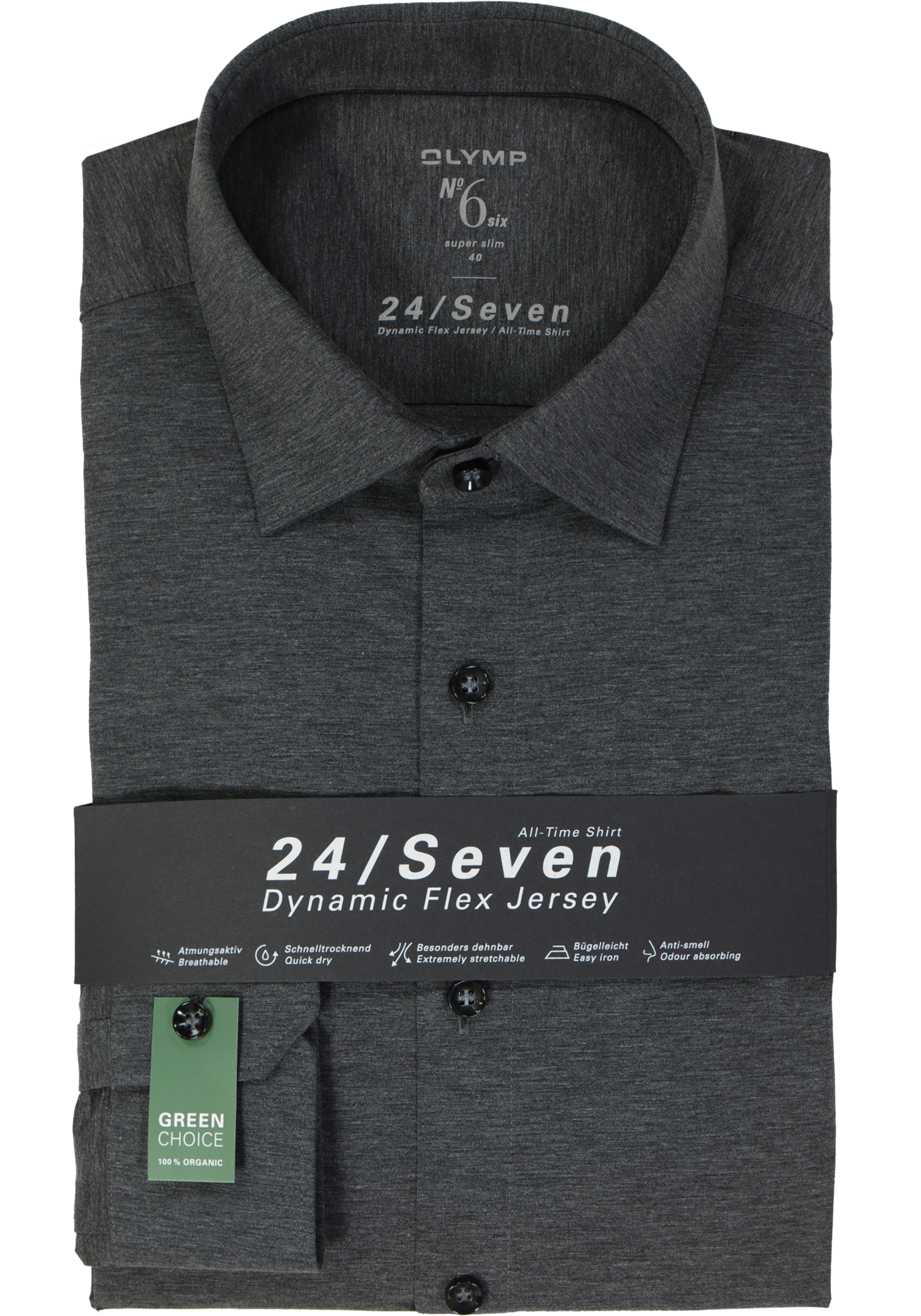 OLYMP No. Six 24/Seven super slim fit overhemd, tricot, antraciet grijs