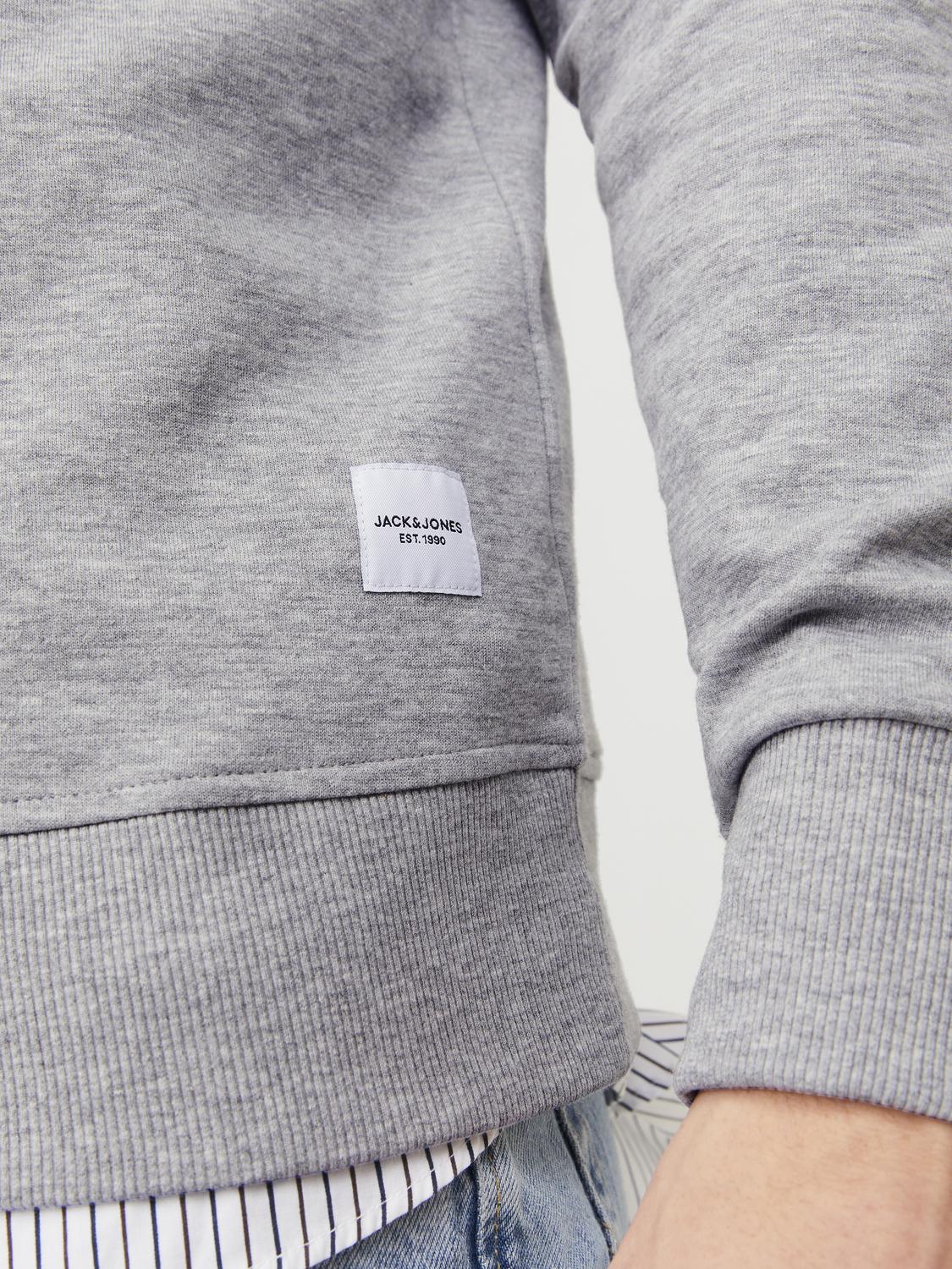 JACK & JONES Basic sweat crew neck regular fit, heren sweatshirt katoenmengsel met O-hals, lichtgrijs melange