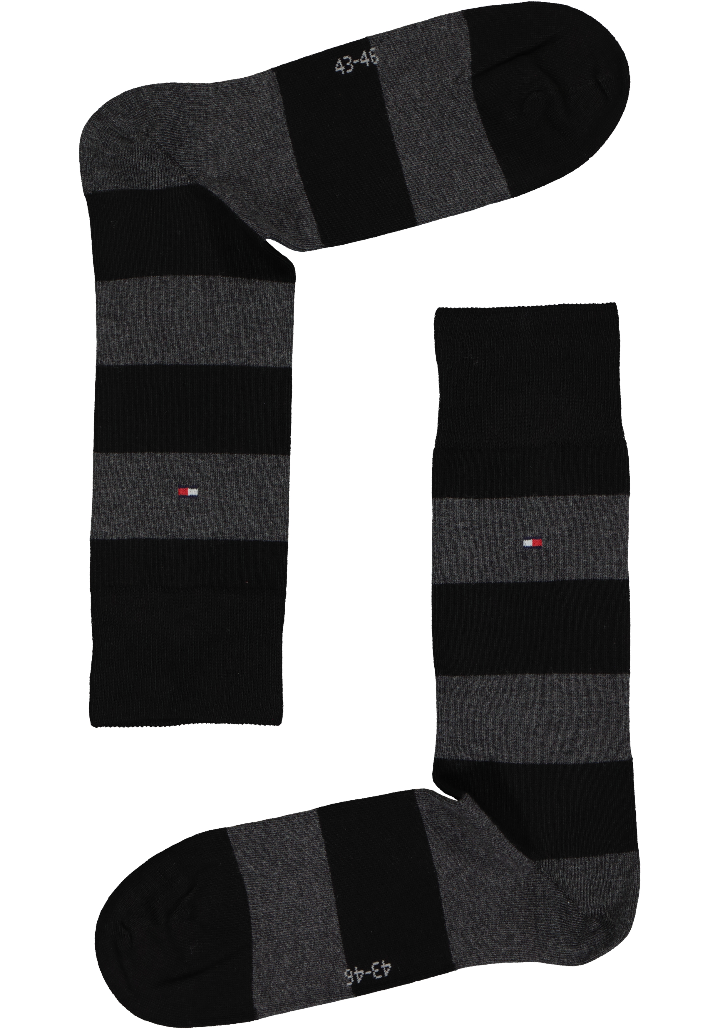 Tommy Hilfiger Rugby Stripe Socks (2-pack), herensokken katoen gestreept en uni, zwart met grijs