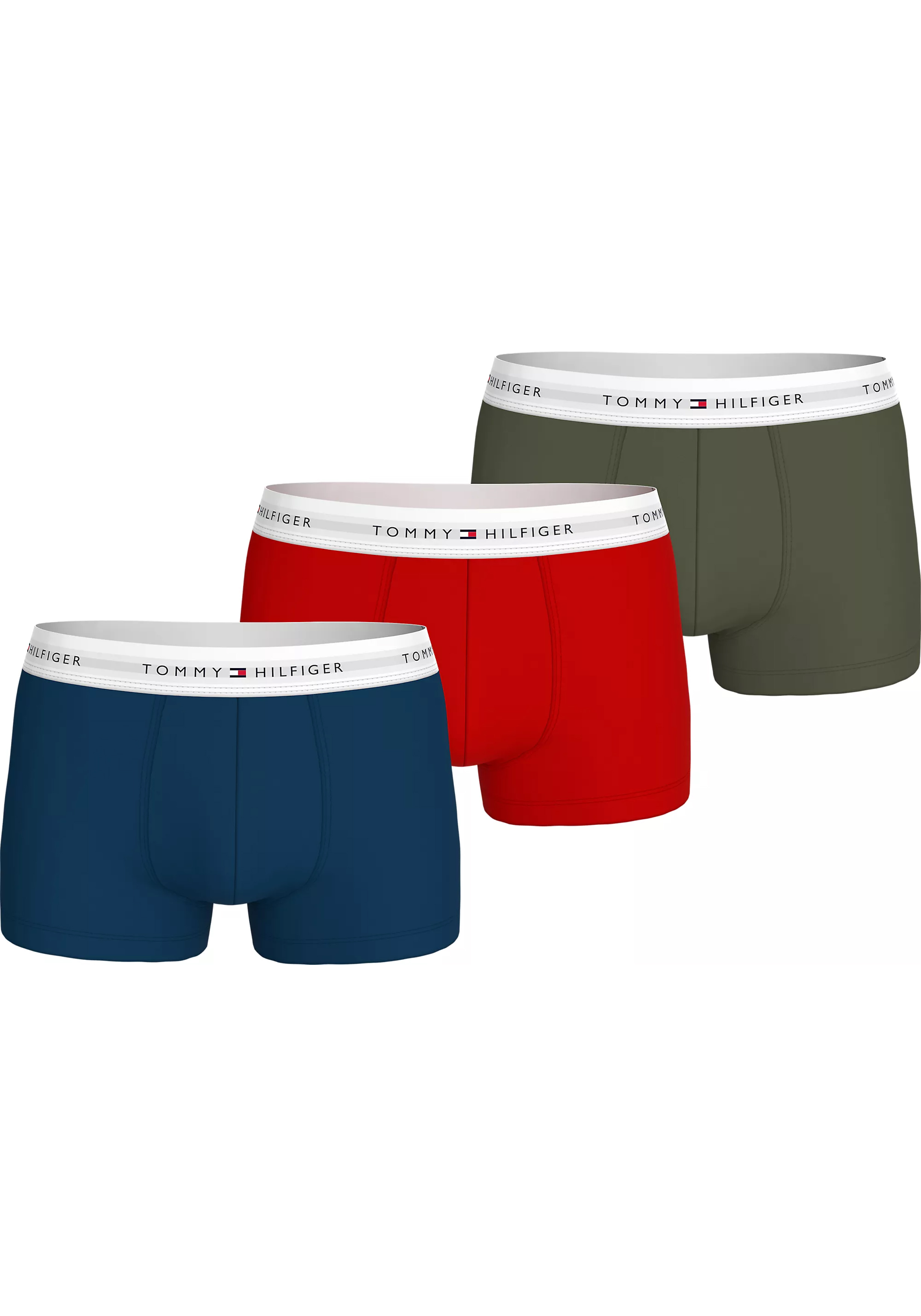 Tommy Hilfiger trunks (3-pack), heren boxers normale lengte, rood, blauw, groen