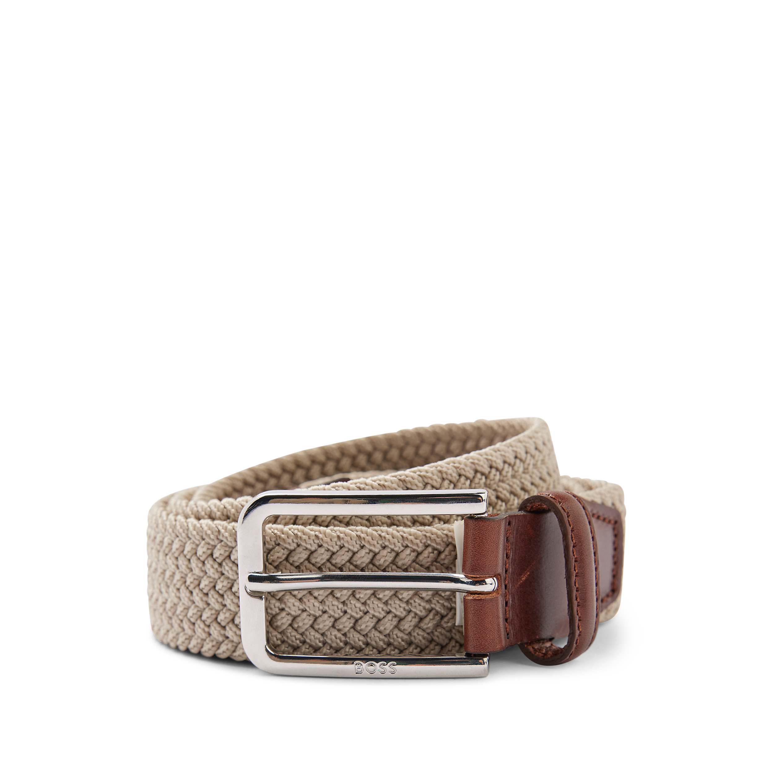 BOSS leren heren riem, licht beige