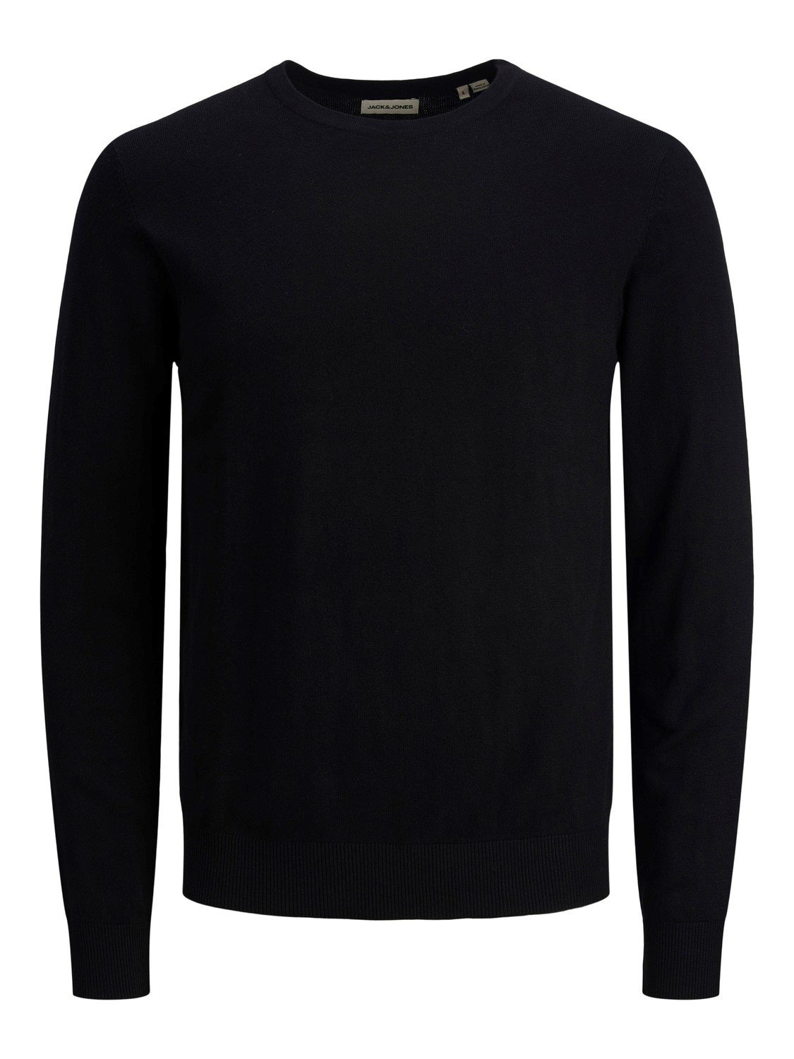 JACK & JONES Emil knit crew neck slim fit, heren pullover viscosemengsel met O-hals, zwart