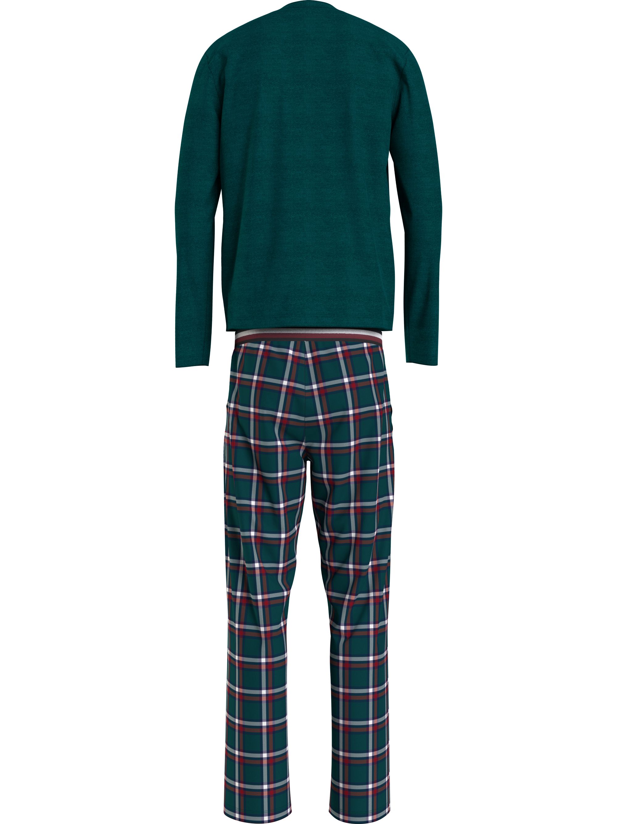 Tommy Hilfiger heren pyjama O-hals, Pj Set, groen met geruite broek