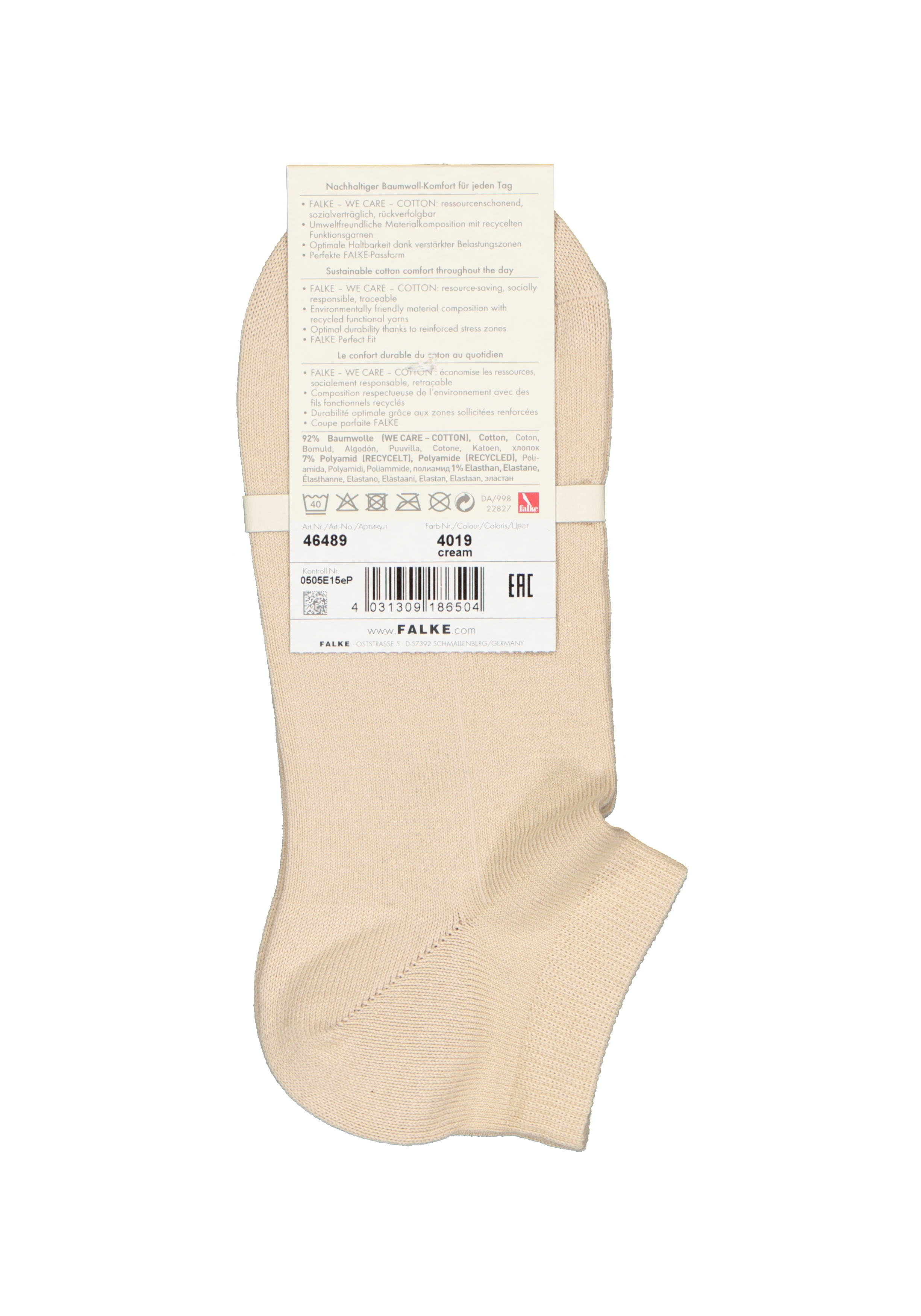 FALKE Family dames enkelsokken, katoen, beige (cream)