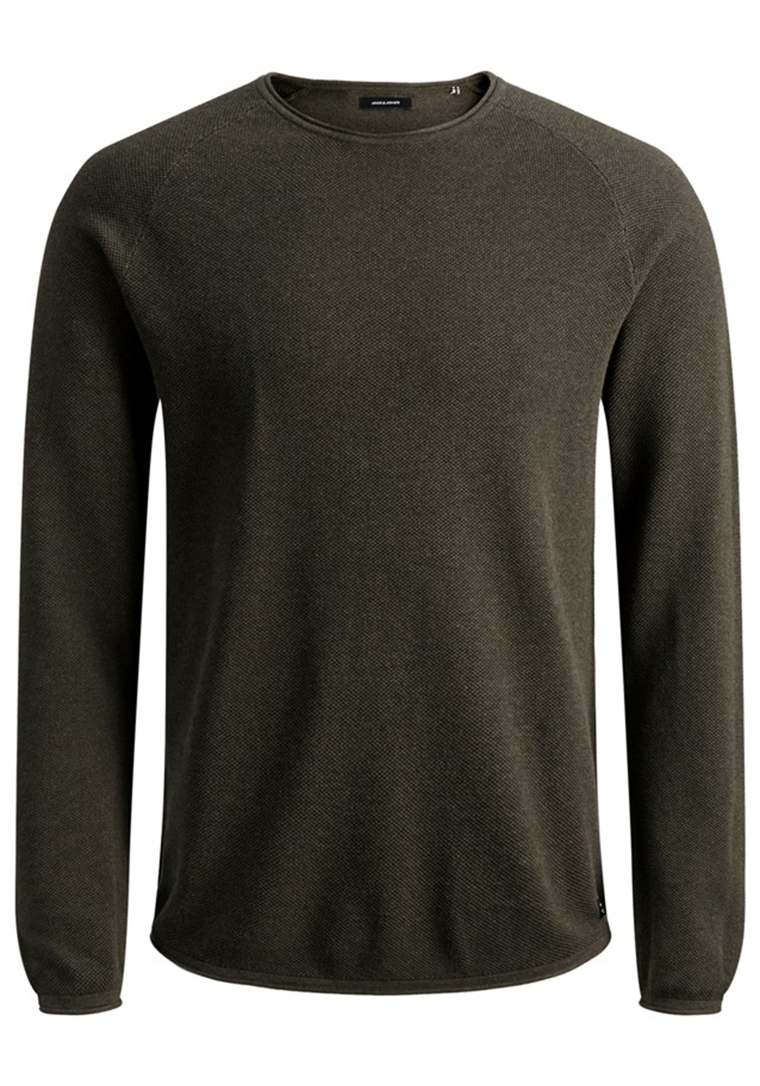 JACK & JONES slim fit trui katoen, O-hals, olijfgroen