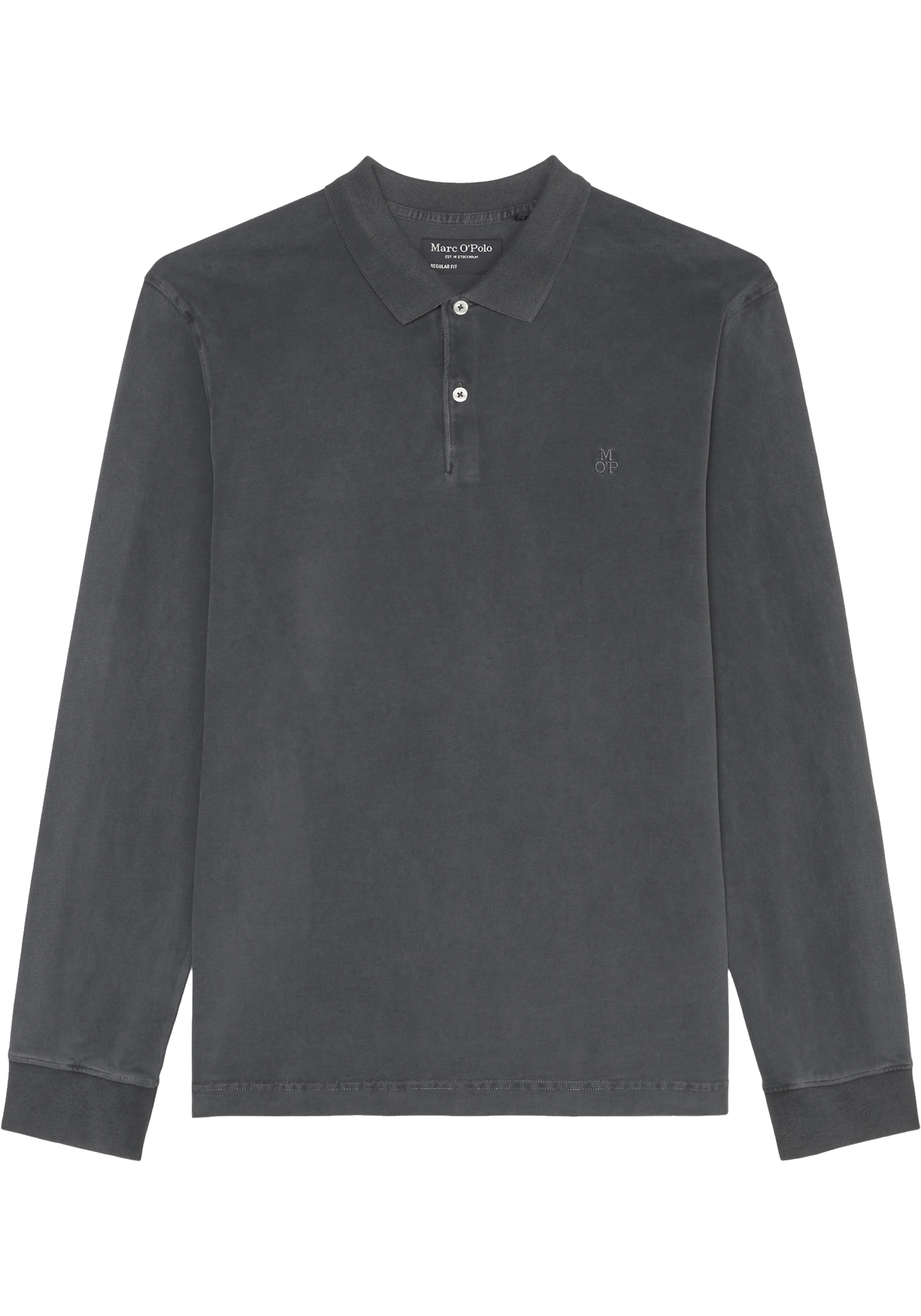 Marc O'Polo regular fit polo, heren poloshirt lange mouw, zwart