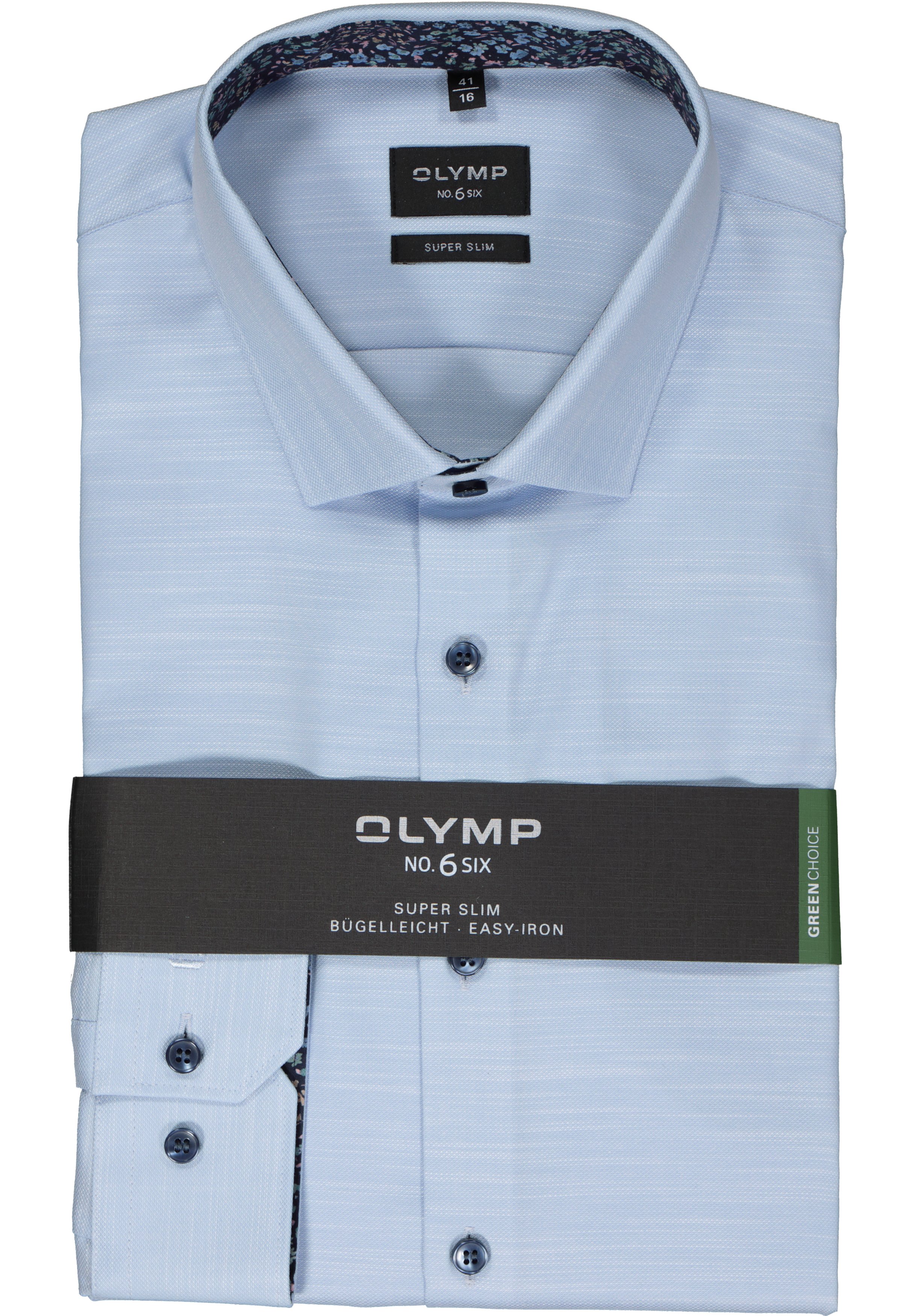 OLYMP No. 6 Six super slim fit overhemd, structuur, lichtblauw