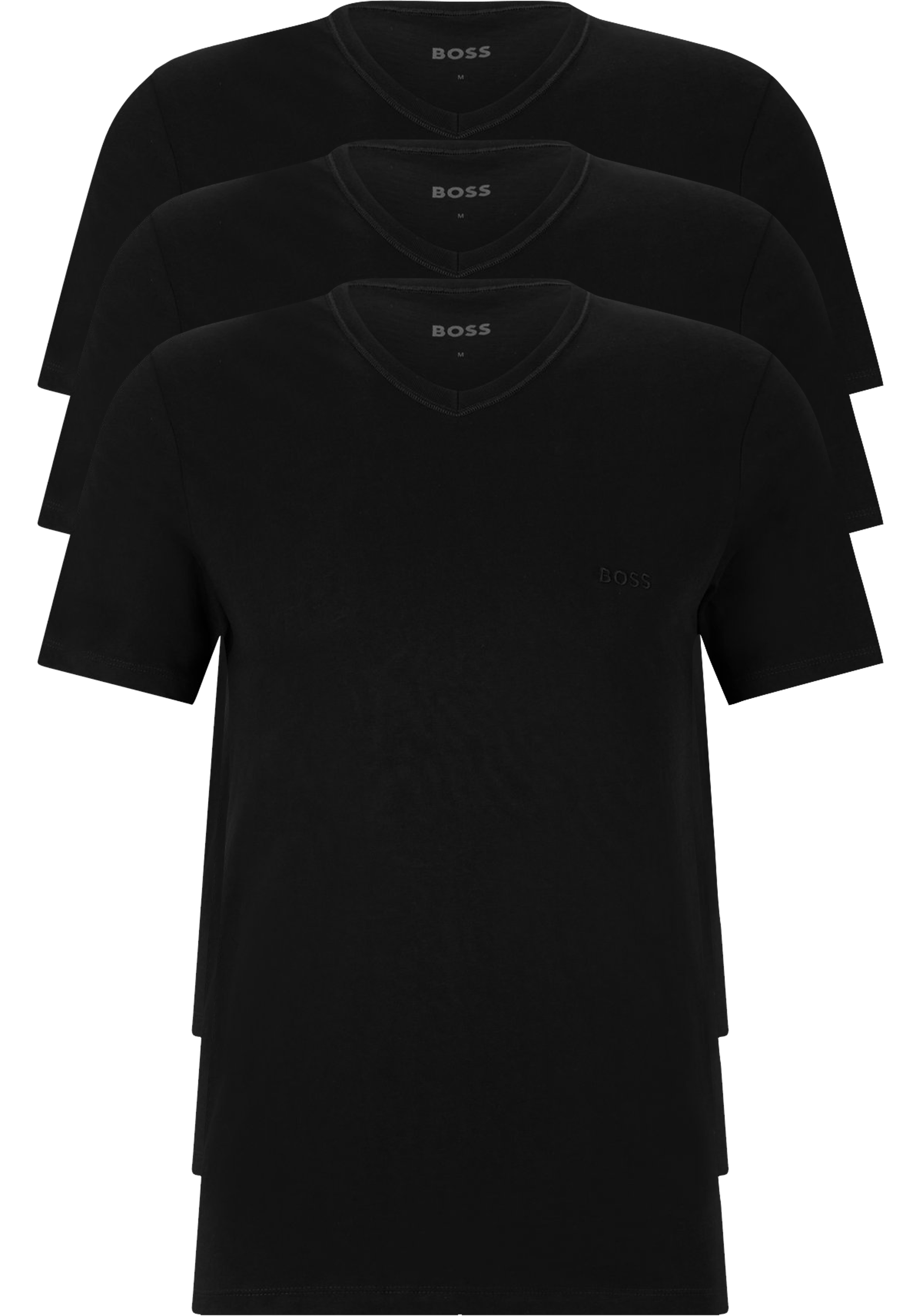 HUGO BOSS Classic T-shirts regular fit (3-pack), heren T-shirts V-hals, zwart