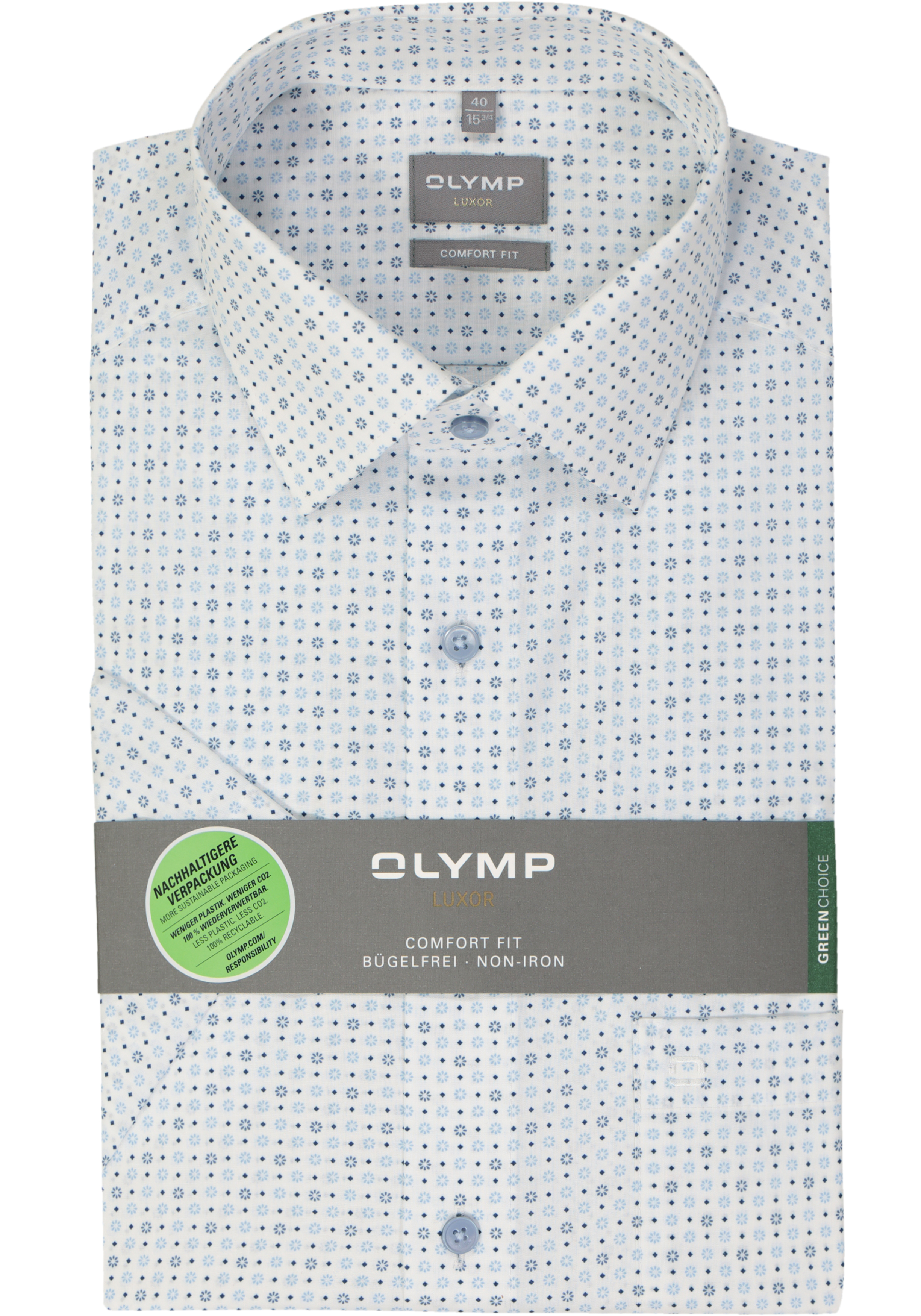 OLYMP comfort fit overhemd, korte mouw, popeline, wit dessin