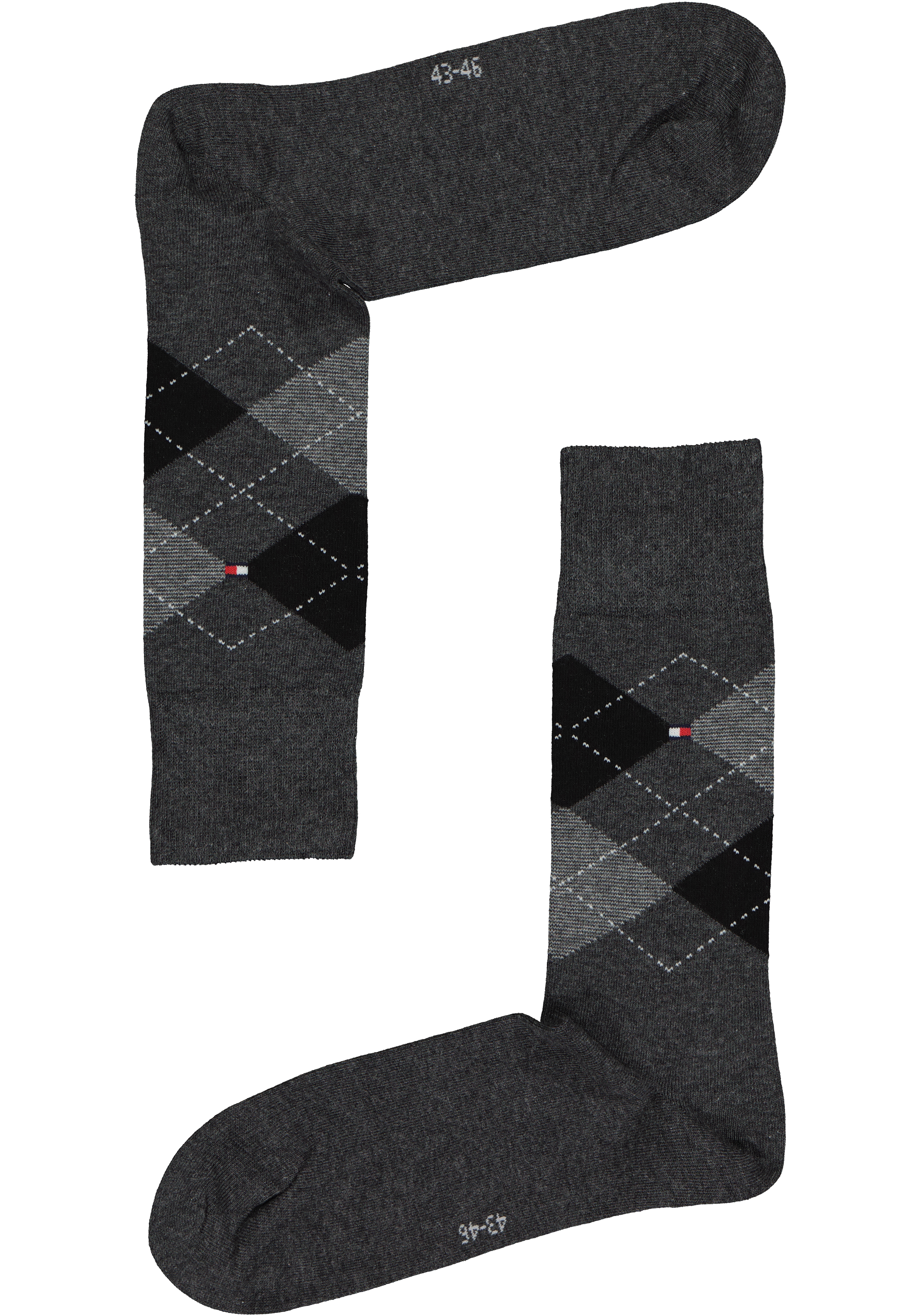 Tommy Hilfiger Check Socks (2-pack), herensokken katoen, geruit en uni, antraciet