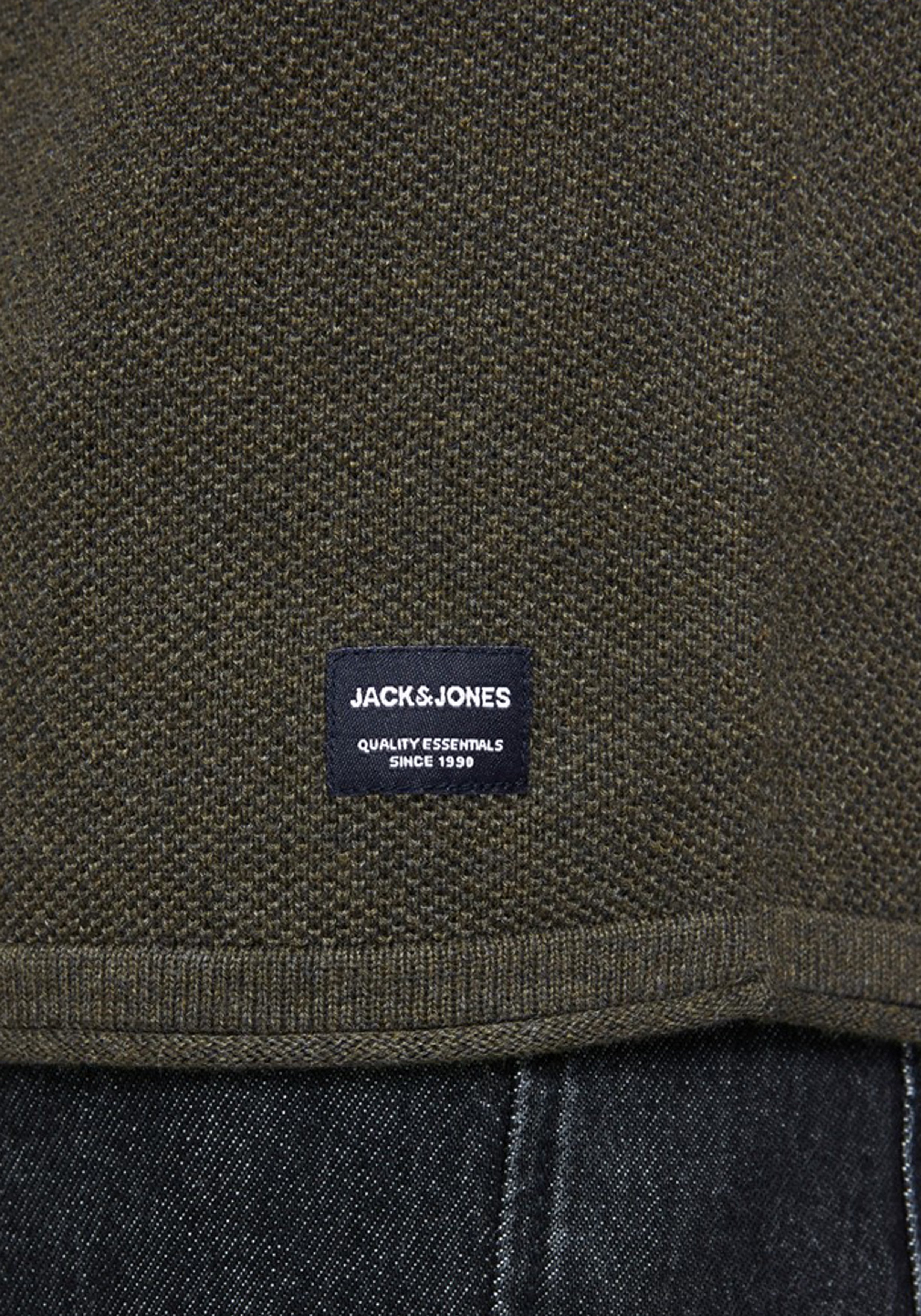 JACK & JONES slim fit trui katoen, O-hals, olijfgroen