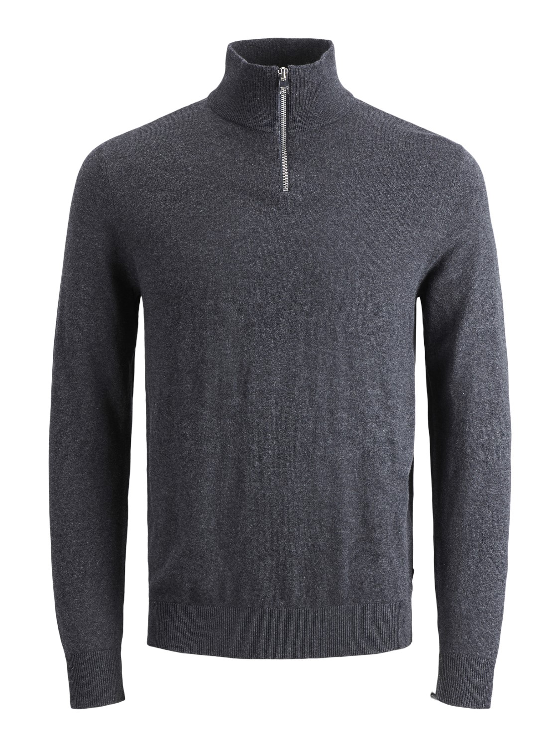 JACK & JONES Emil knit half zip slim fit, heren schipperstrui viscosemengsel met opstaande boord, donkergrijs melange