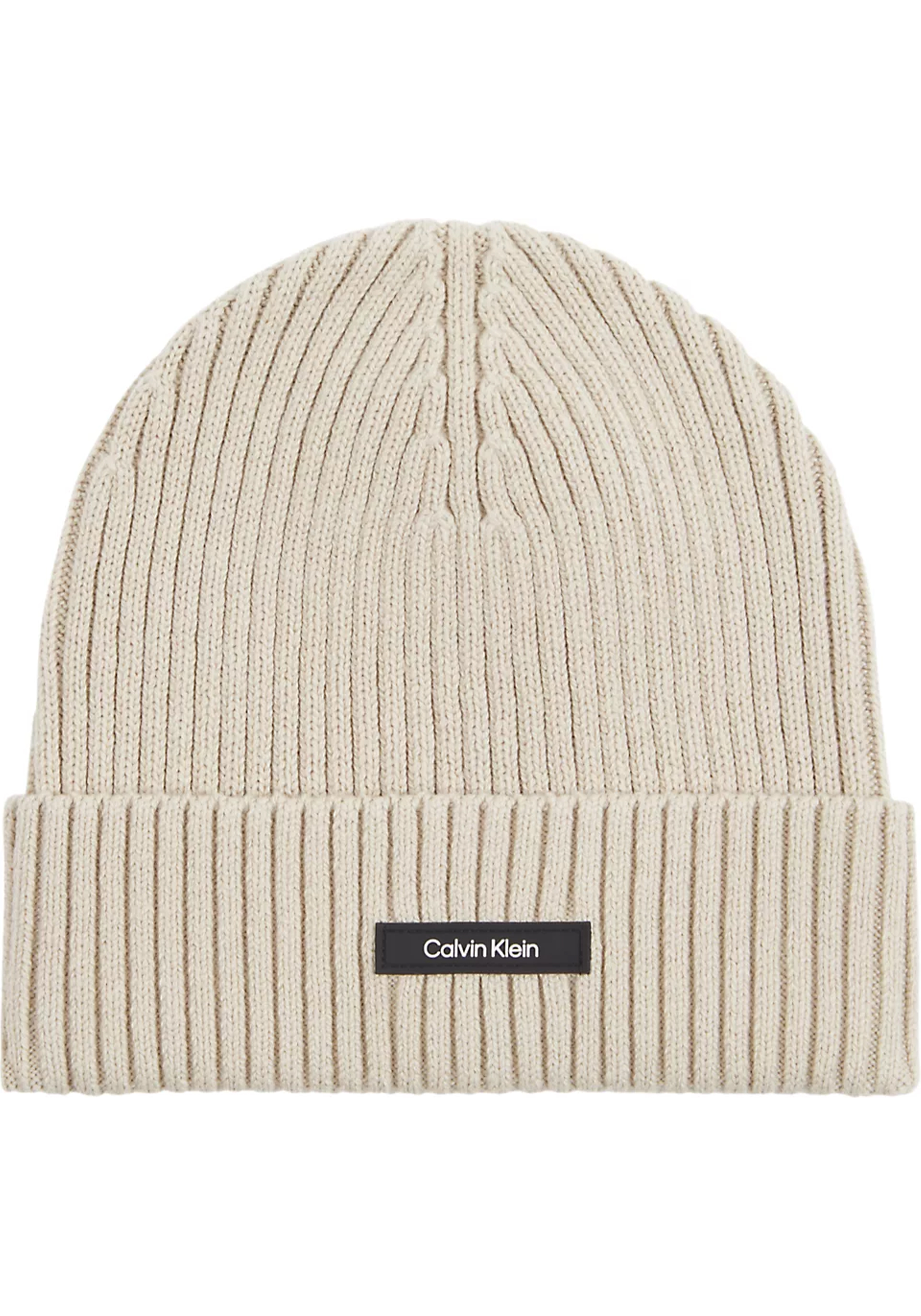 Calvin Klein muts, classic cotton rib beanie, beige