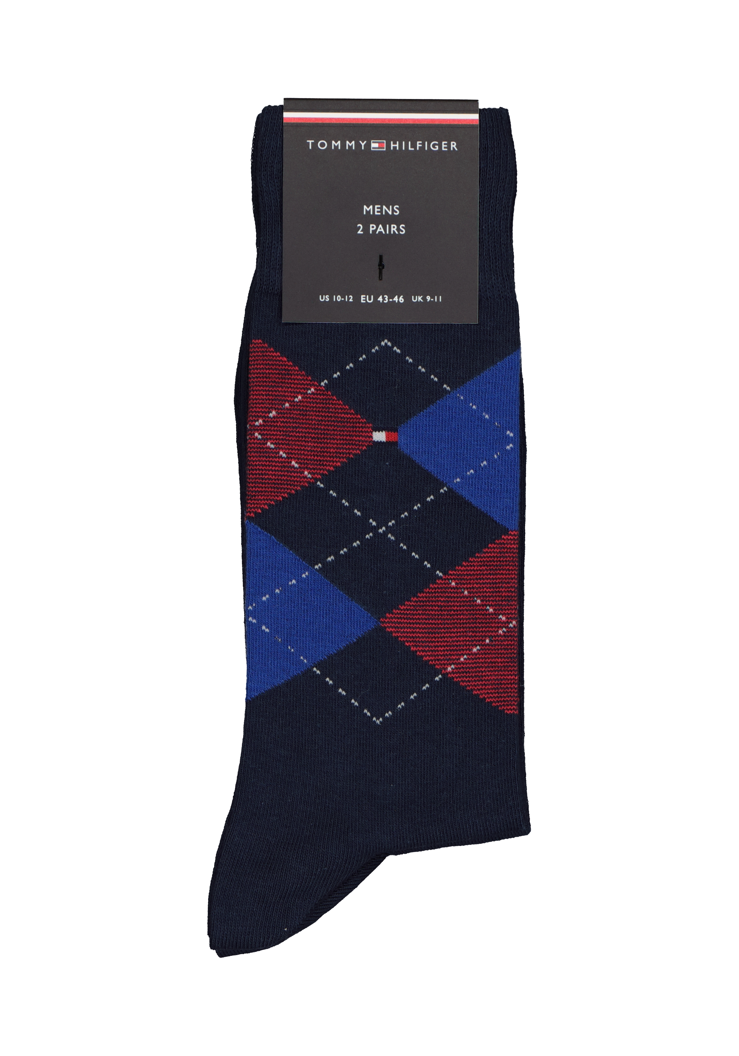 Tommy Hilfiger Check Socks (2-pack), herensokken katoen, geruit en uni, original blauw met rood