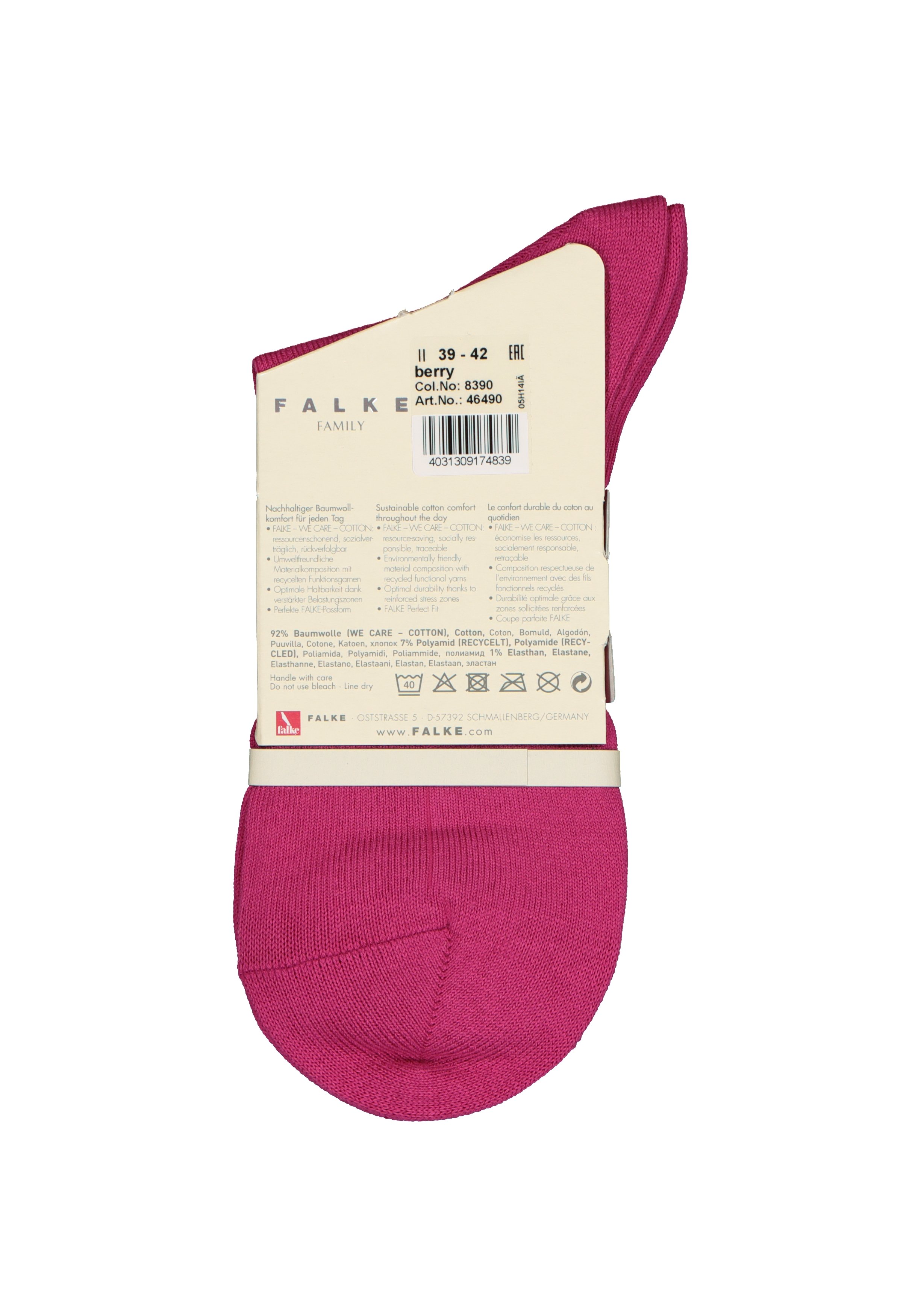 FALKE Family damessokken, katoen, fuchsia roze (berry)