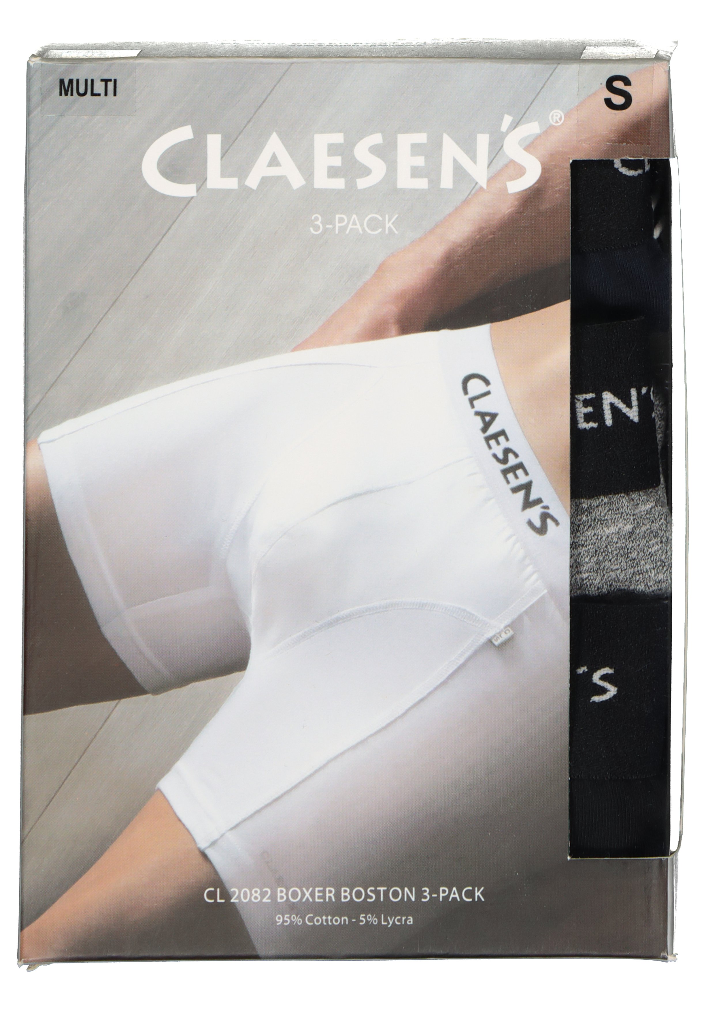 Claesen's Basics boxers (3-pack), heren boxers lang, zwart, grijs en blauw