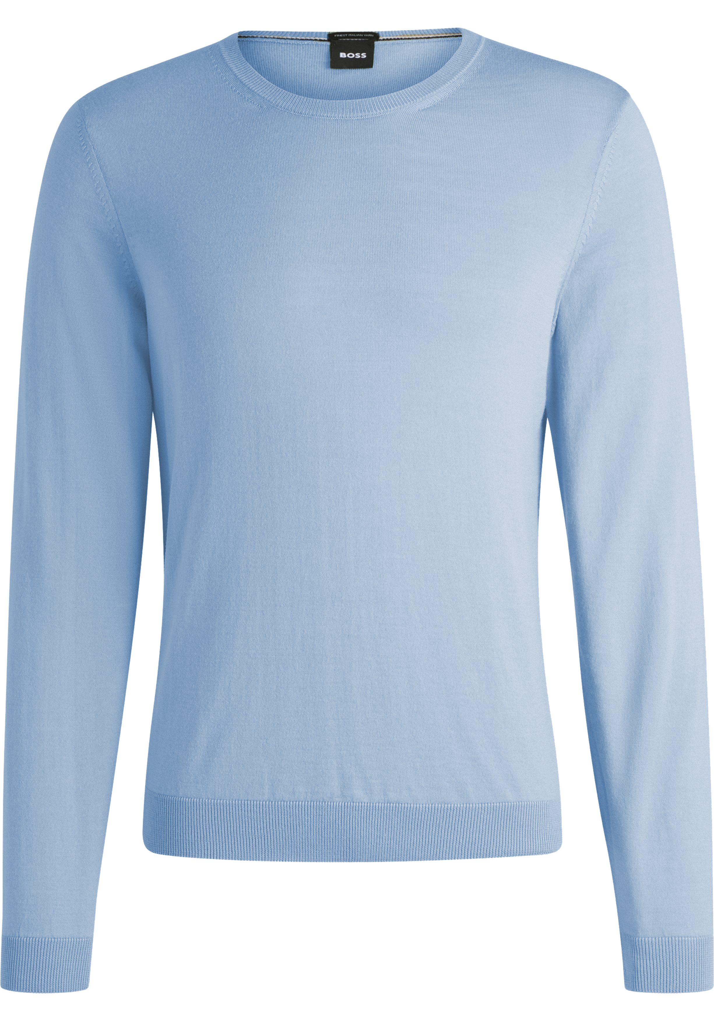 BOSS Leno slim fit trui wol, heren pullover middeldik O-hals, blauw