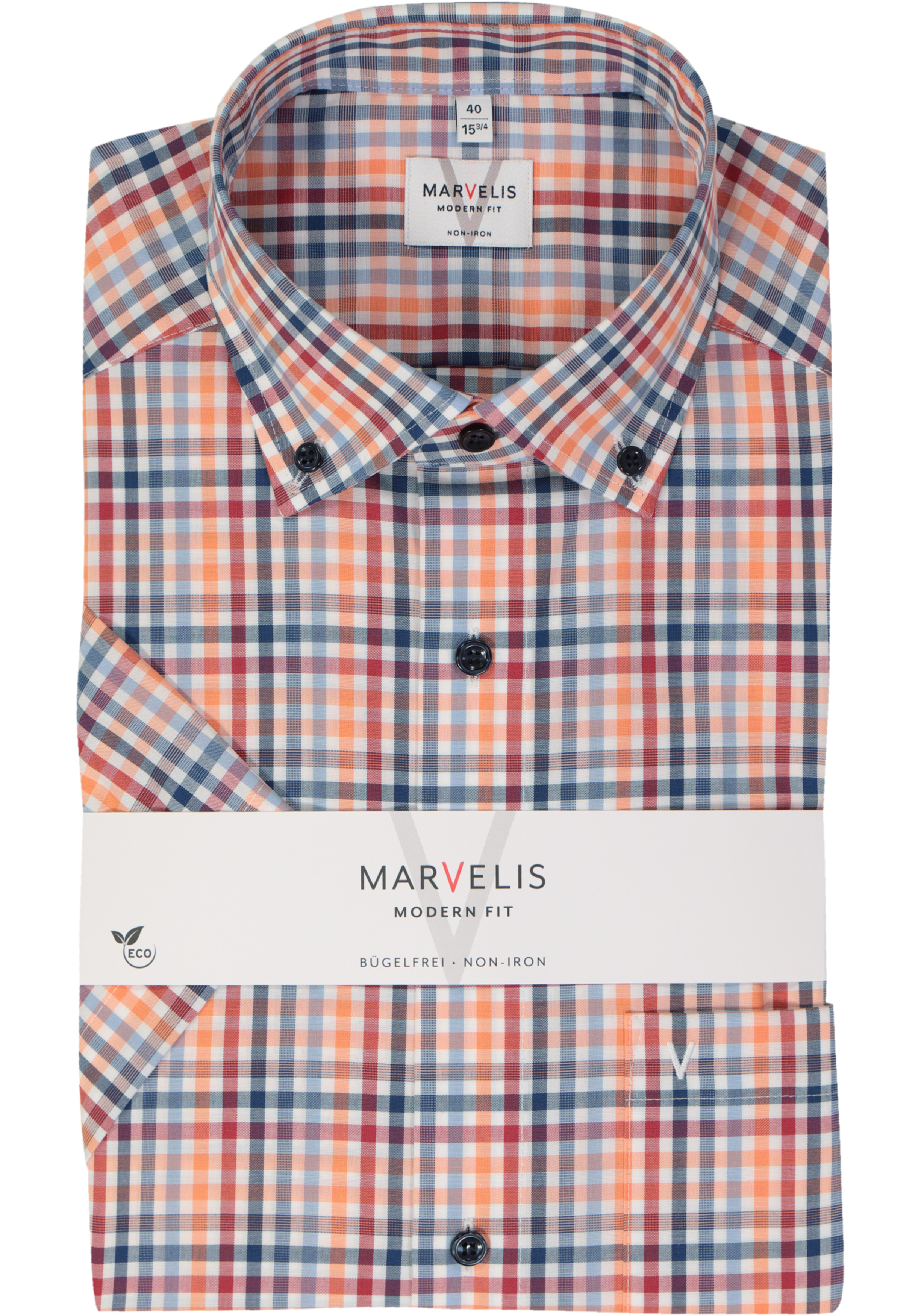 MARVELIS modern fit overhemd, korte mouw, popeline, rood geruit