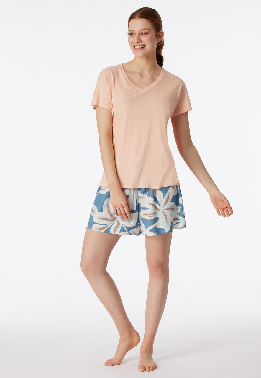 SCHIESSER Mix+Relax T-shirt, dames shirt korte mouw V-hals peach whip