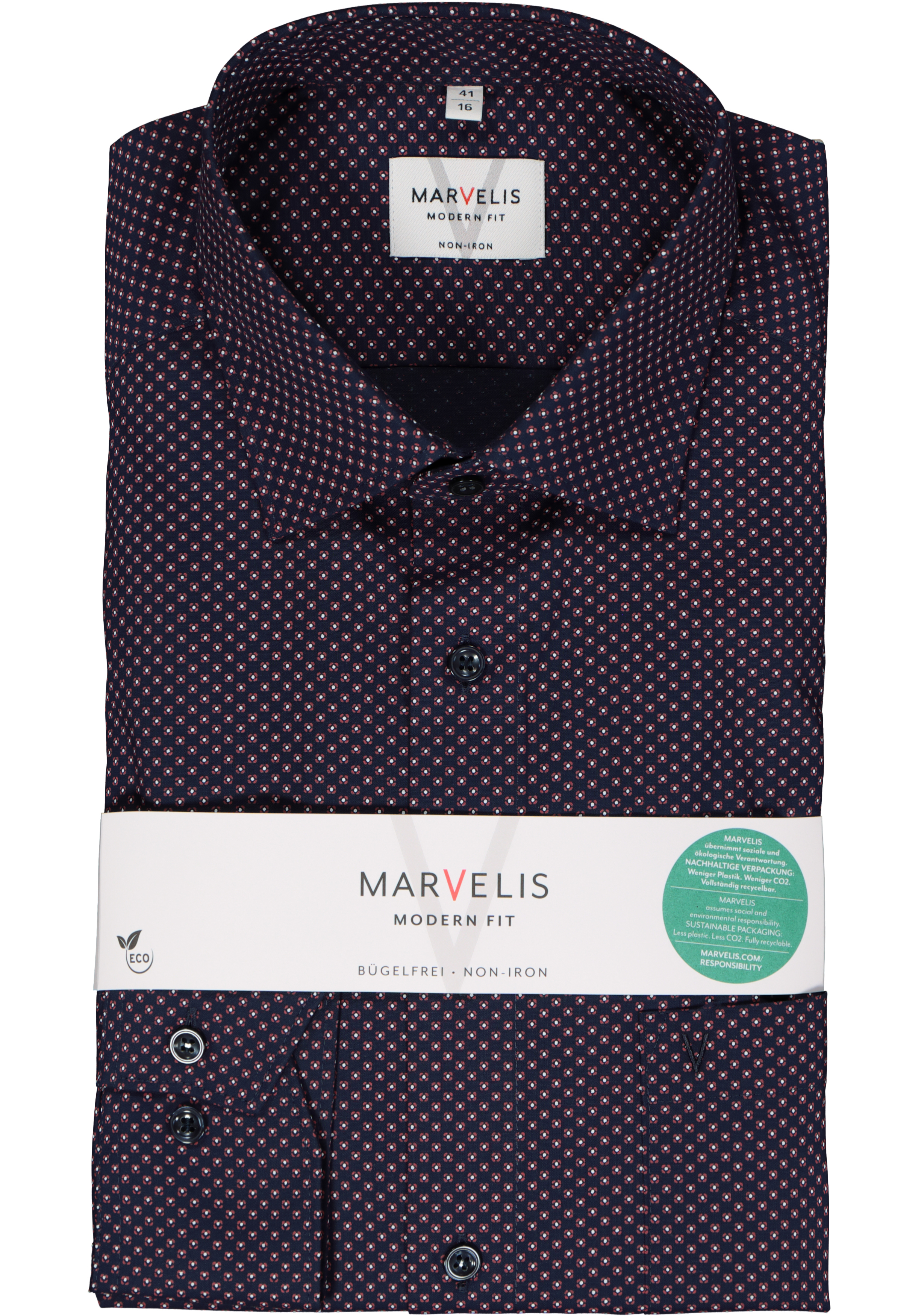 MARVELIS modern fit overhemd, popeline, rood dessin