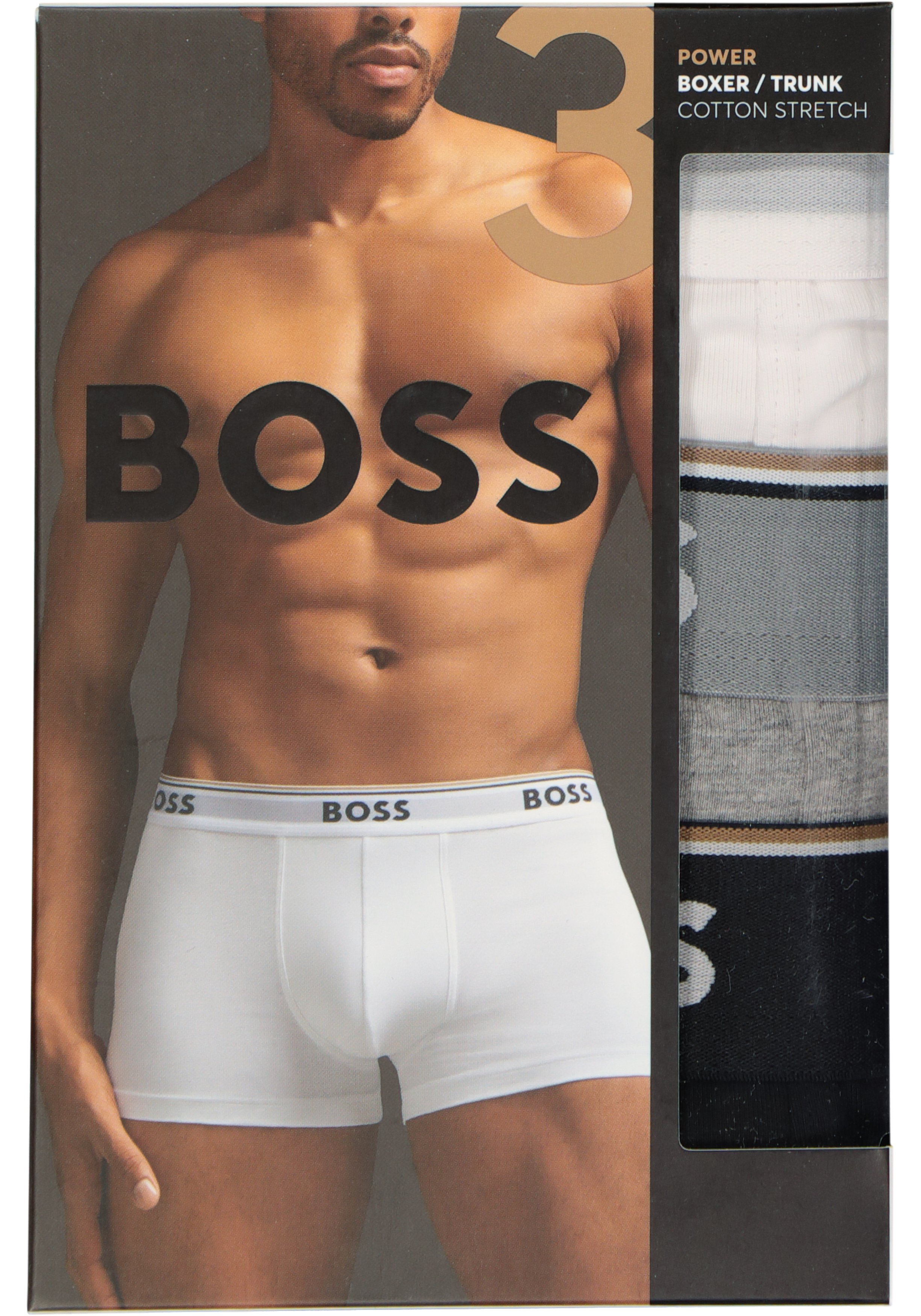 HUGO BOSS Power trunks (3-pack), heren boxers kort, zwart, grijs, wit