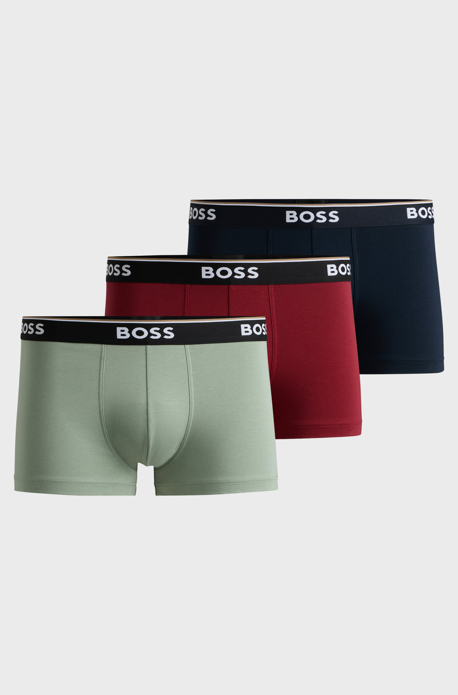 HUGO BOSS Power trunks 3 pack heren boxers kort saliegroen blauw donkerrood