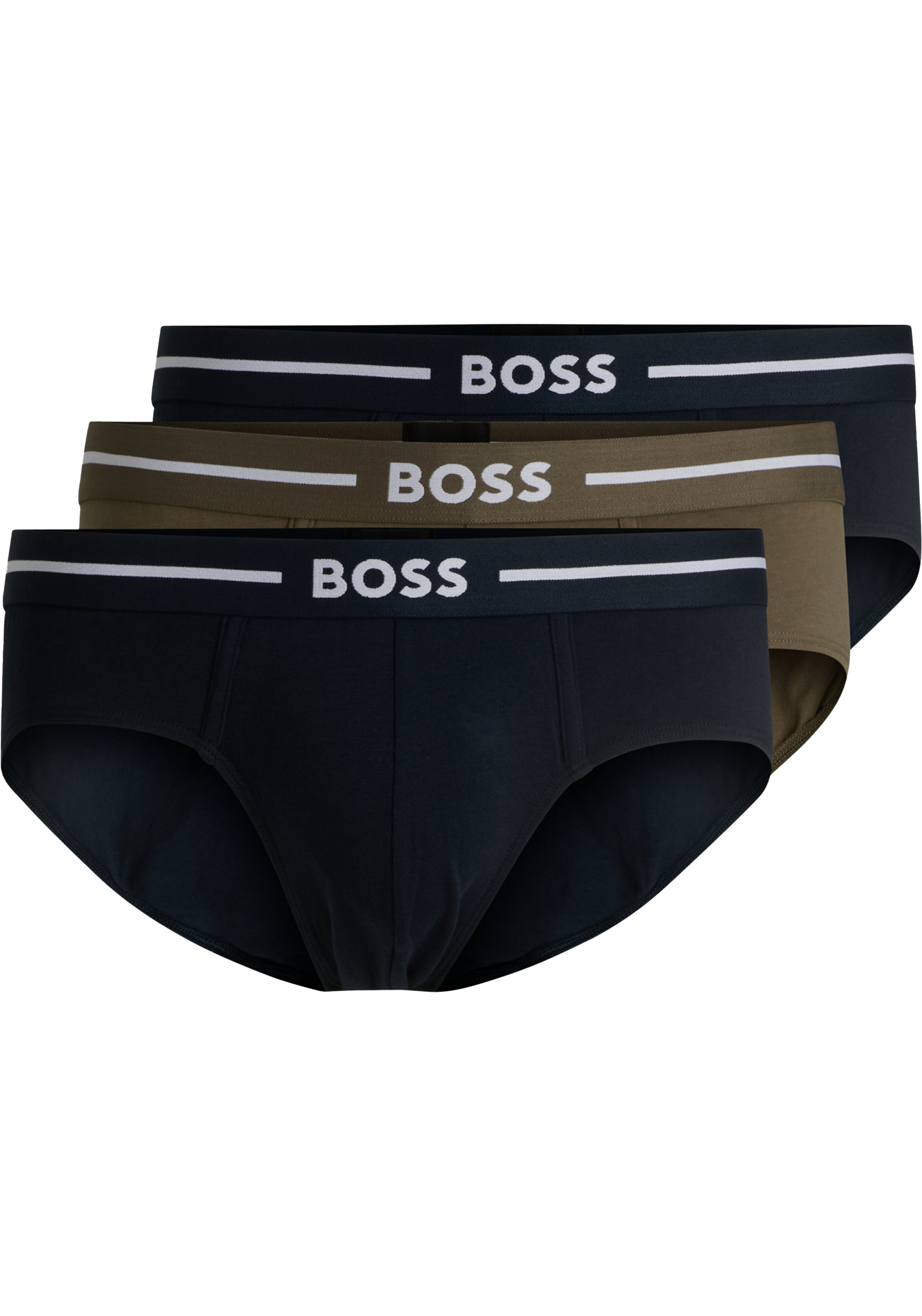 HUGO BOSS Bold hipster briefs (3-pack), heren slips, zwart, blauw, olijfgroen