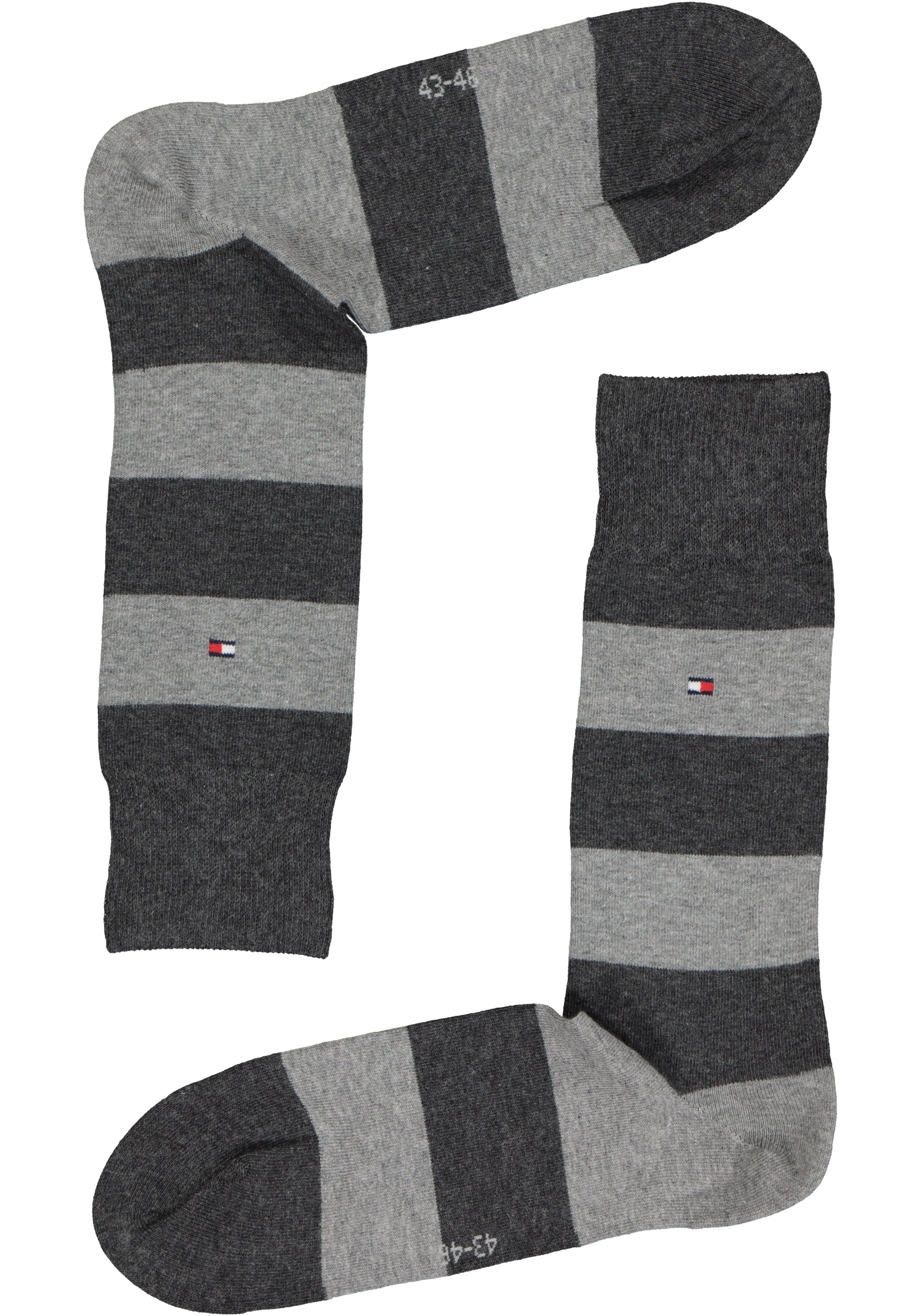 Tommy Hilfiger Rugby Stripe (2-pack), herensokken katoen gestreept en uni, antraciet-grijs