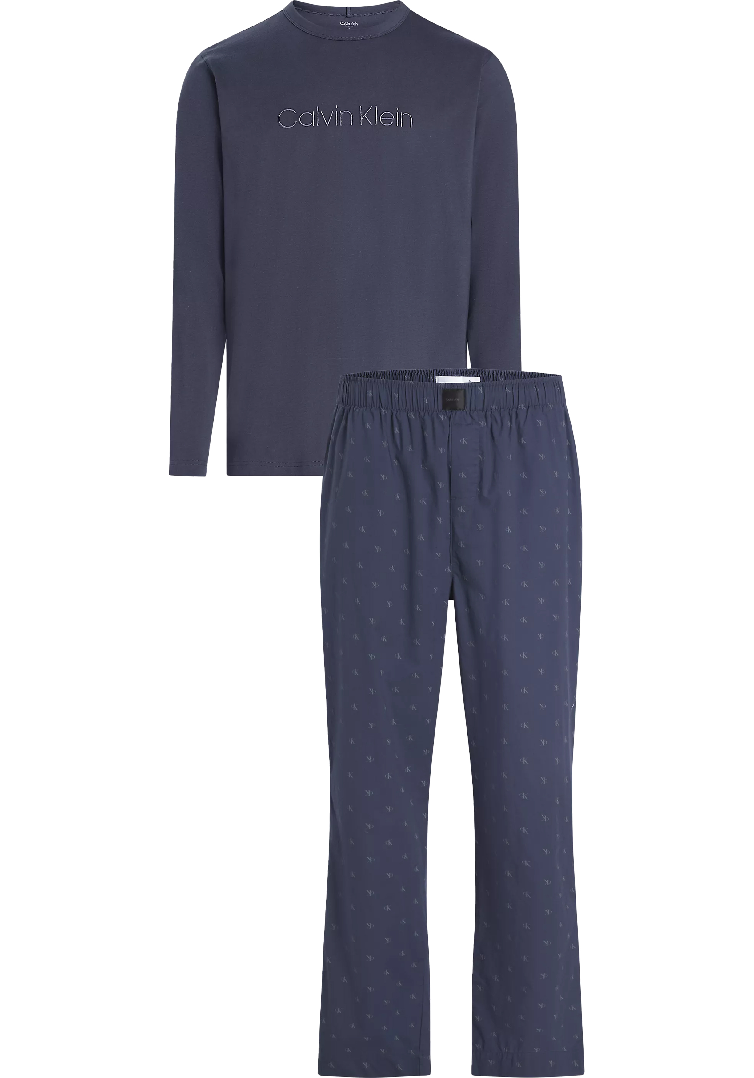 Calvin Klein heren pyjama O-hals, blauw shirt, dessin broek