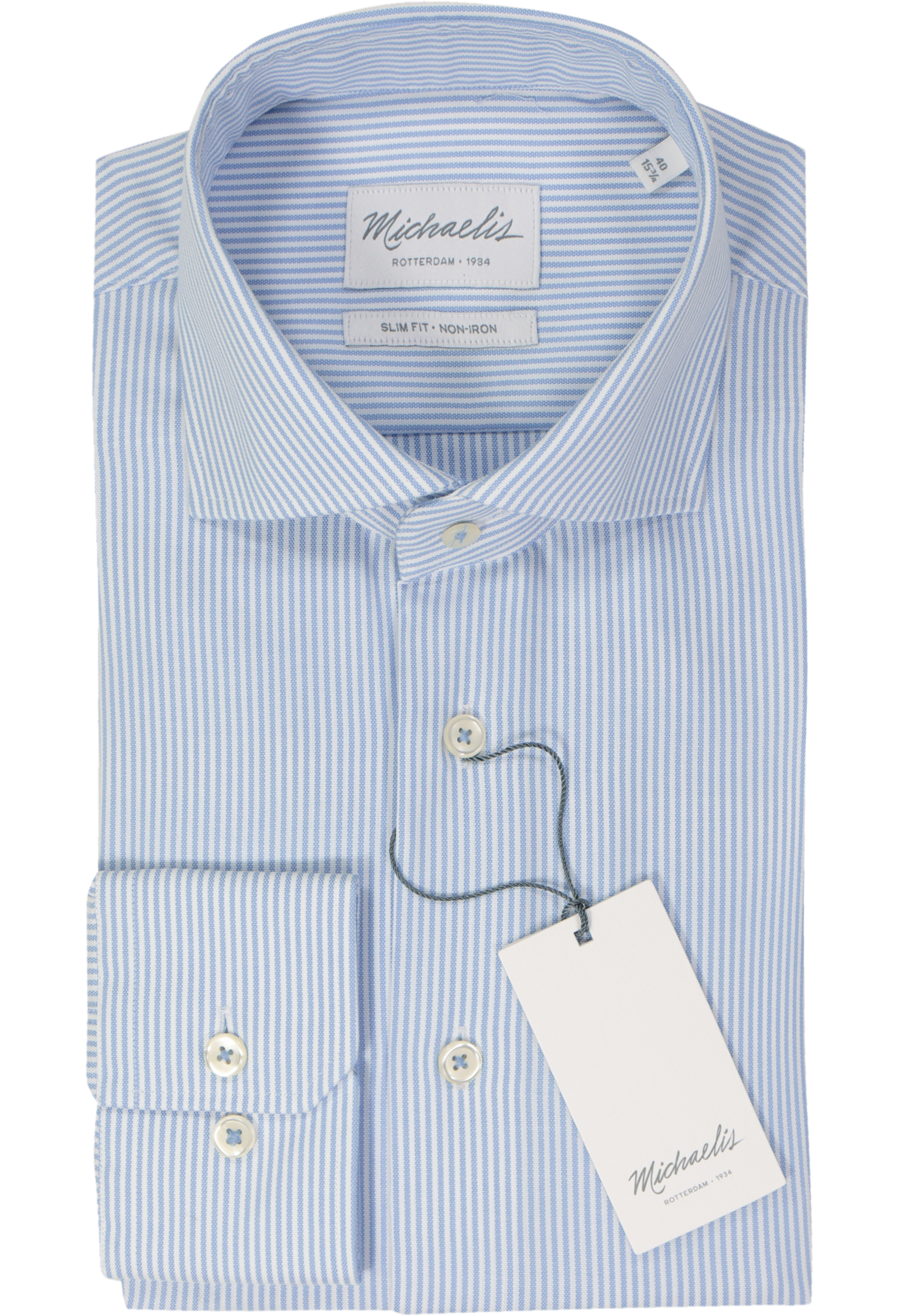 Michaelis slim fit heren overhemd, Oxford, blauw gestreept