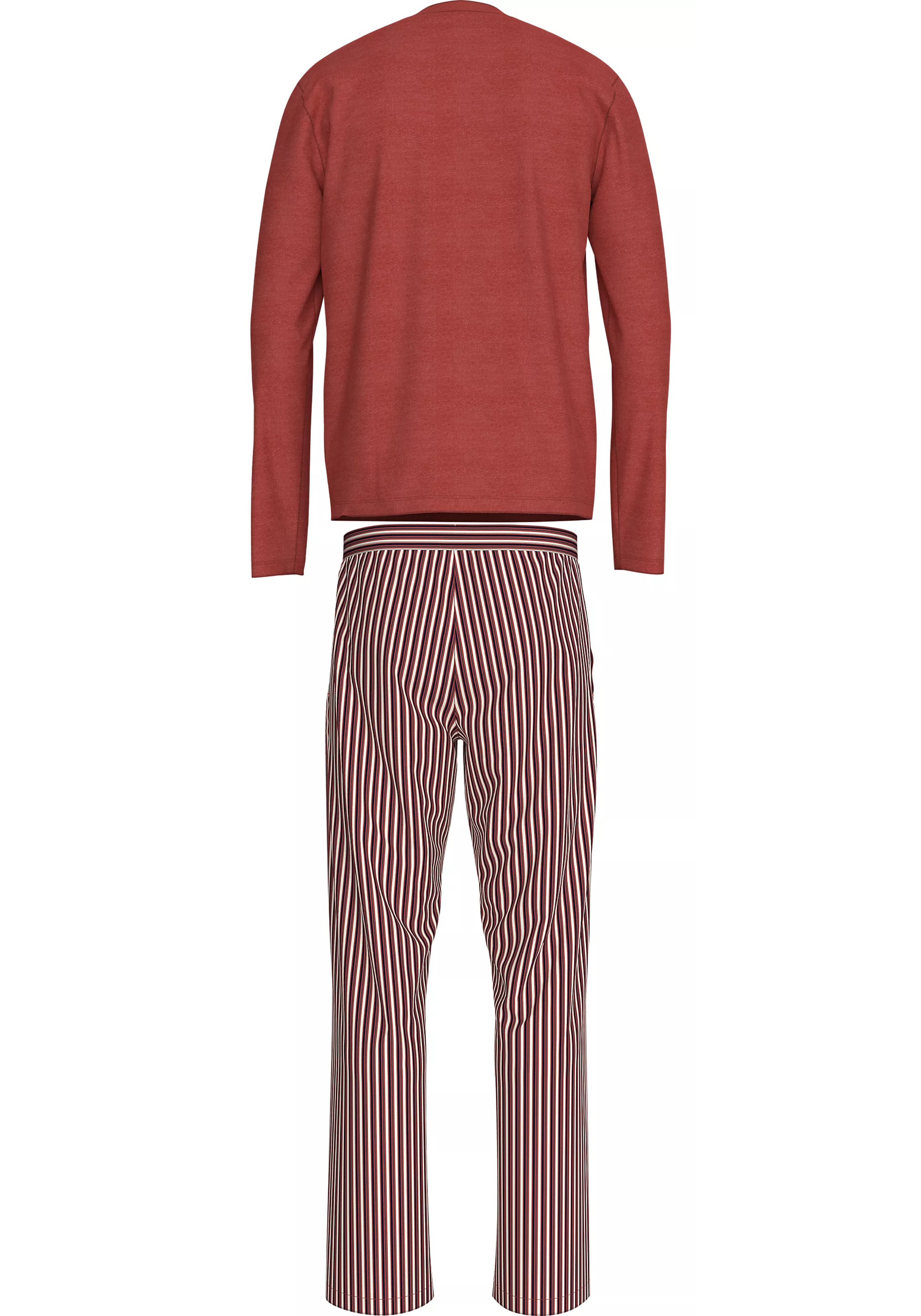 Tommy Hilfiger heren pyjama set, steenrood shirt met rood met wit en blauw gestreepte broek