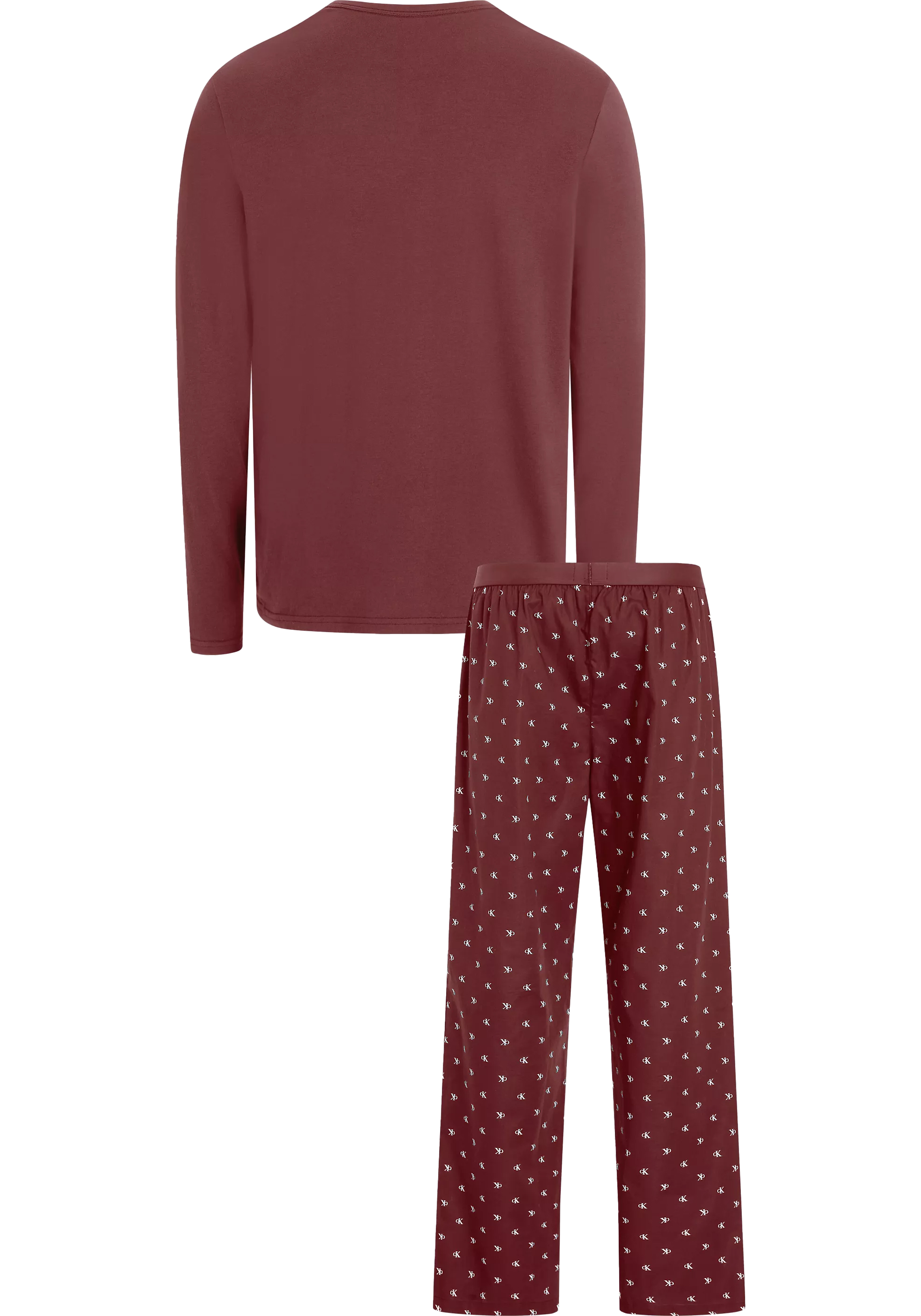 Calvin Klein heren pyjama O-hals, donkerrood shirt, dessin broek