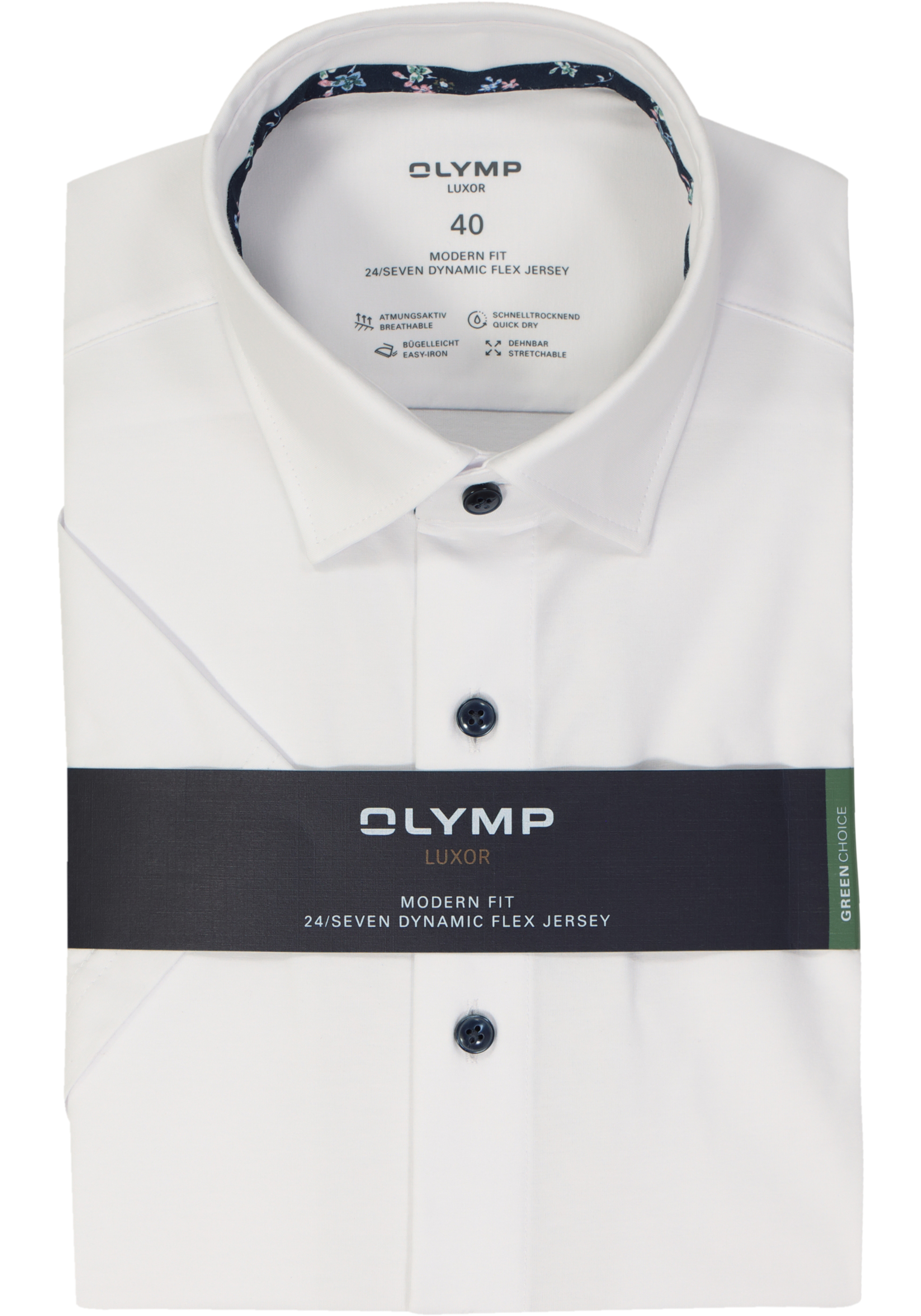 OLYMP 24/7 modern fit overhemd, korte mouw, tricot, wit